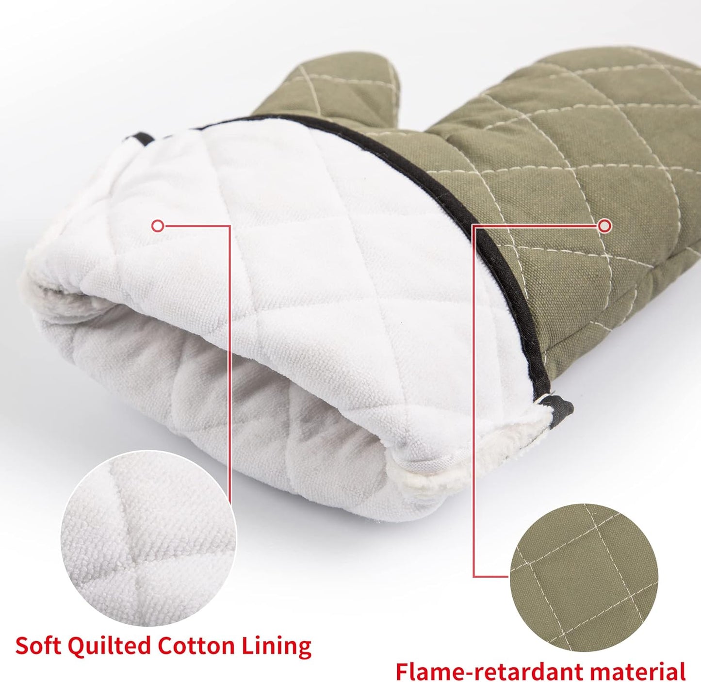 ARCLIBER Oven Mitts Heat Fire Resistant Oven Mitts 425 ° F, Quilted Terry Cloth Cotton Soft Lining Oven Gloves, Extra Long Kitchen Mittens for Cooking Baking