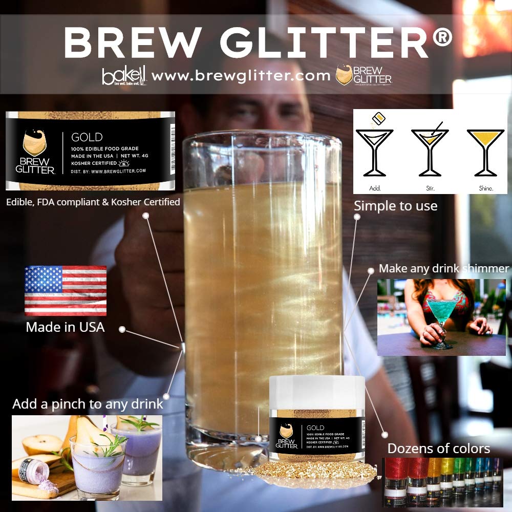 Rose Gold Brew Glitter Edible Glitter for Drinks, Cocktails, Beer, Garnish Glitter & Beverages | Kosher & Halal Certified | 100% Edible & Food Grade | Vegan, Gluten, Nut Free (50g, Rose Gold)