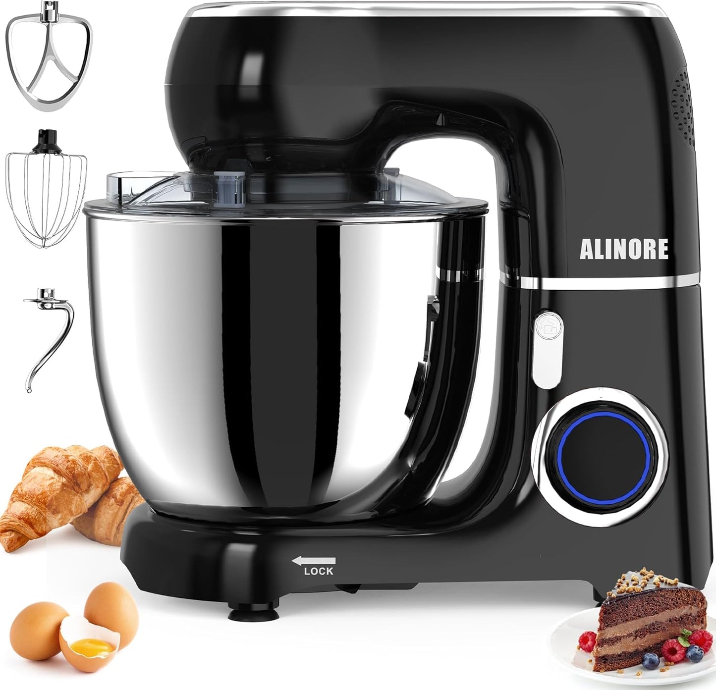 Stand Mixer, 6.5QT 660W 10-Speed Tilt-Head Electric Kitchen Stand Mixer, Food Mixer with Dishwasher-Safe Dough Hook, Egg Whisk, Flat Beater for Baking, Cake and Most Home Cooks (Black)