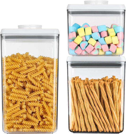Food Airtight Containers storage with Lids 3 Pack (1800ml + 1200ml + 500ml) One Button Open/POP UP/Kitchen Storage Organization for Coffee Tea Brown Sugar Cereals