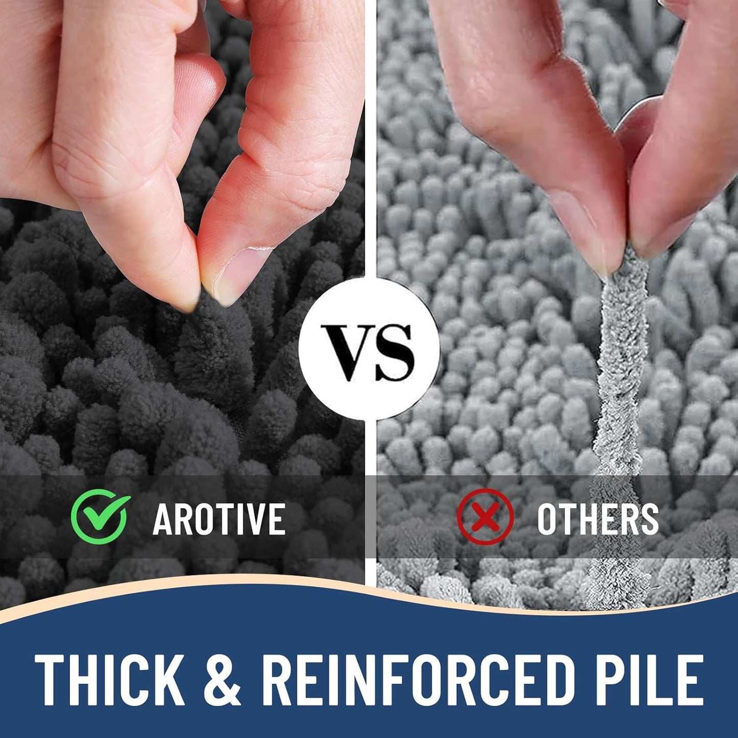 Arotive Luxury Chenille Bathroom Rug Mat, Extra Soft Thick Absorbent Shaggy Bath Rugs, Non-Slip Machine Wash Dry, Plush Bath Mats for Bathroom, Shower and Tub, 70x24, Dark Grey