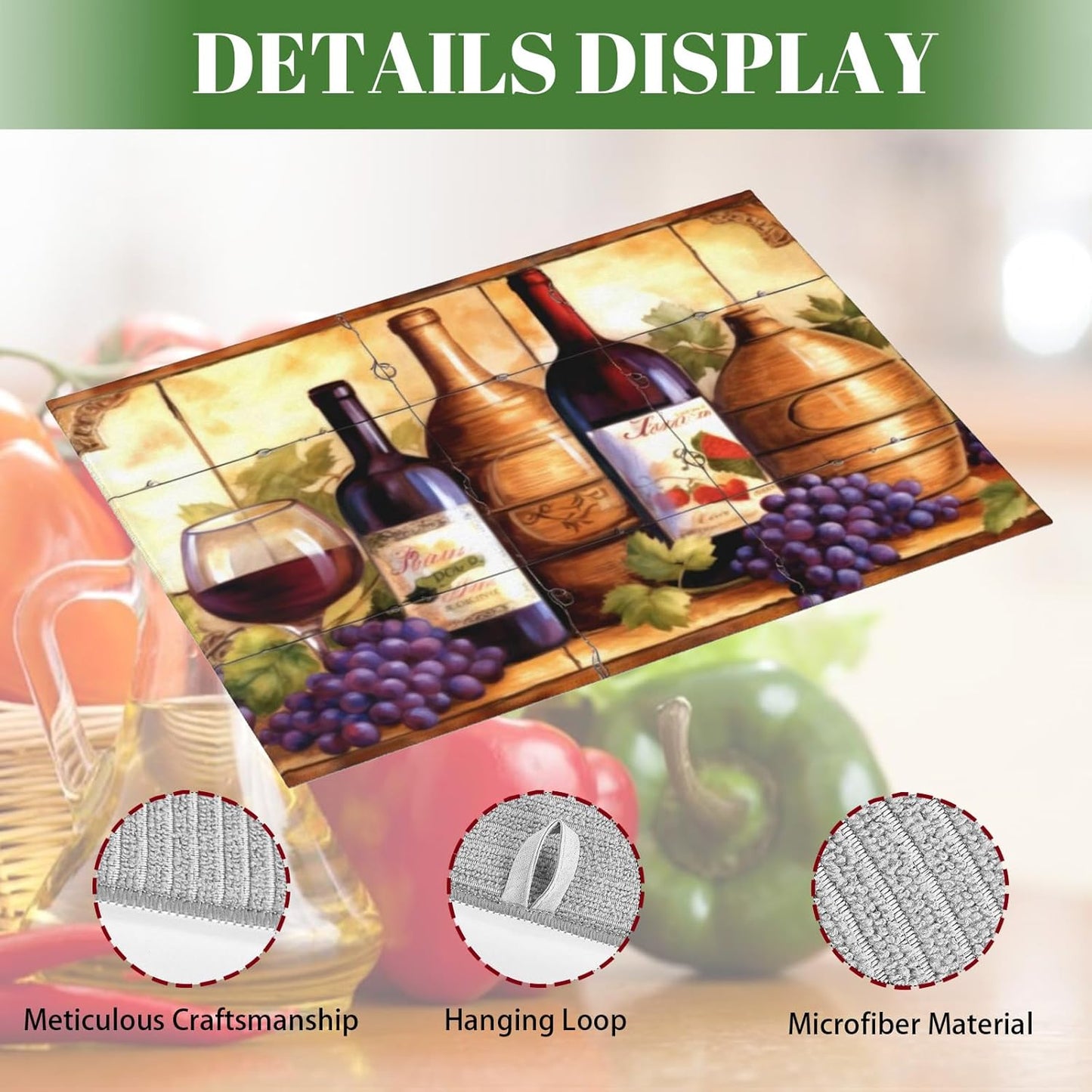 Large Dish Drying Mats For Kitchen Counter Microfiber Kitchen Drying Mat XL Draining Pad Absorbent Quick Drying Dish Mat 18x24 Inch - Wine Bottle Tile Mural