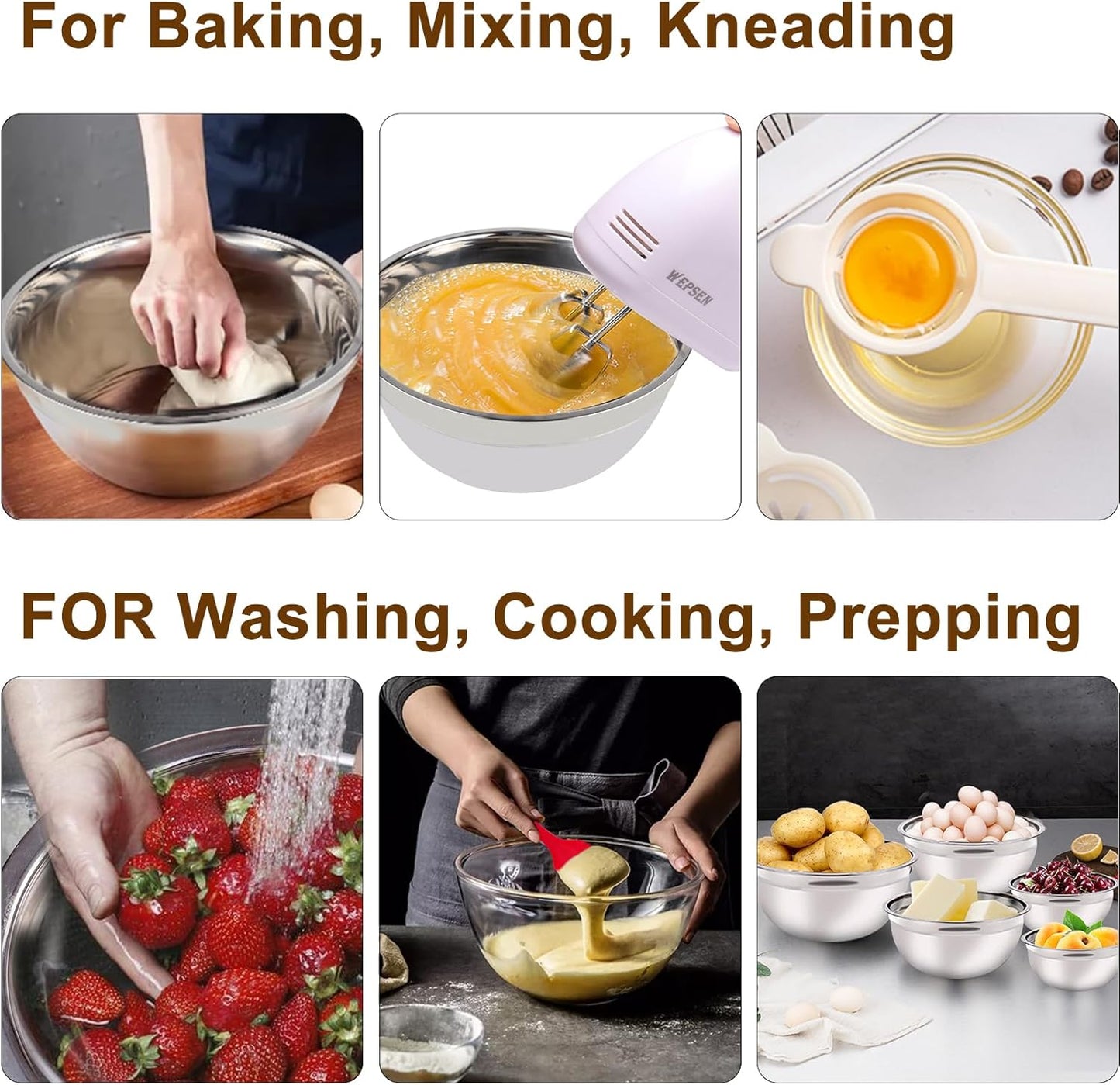 Hand Mixer Electric Mixing Bowls Set, 5 Speeds Handheld Mixer with 4 Nesting Stainless Steel Mixing Bowl, Measuring Cups Spoons 200W Kitchen Blender Whisk Beater Baking Supplies For Beginner