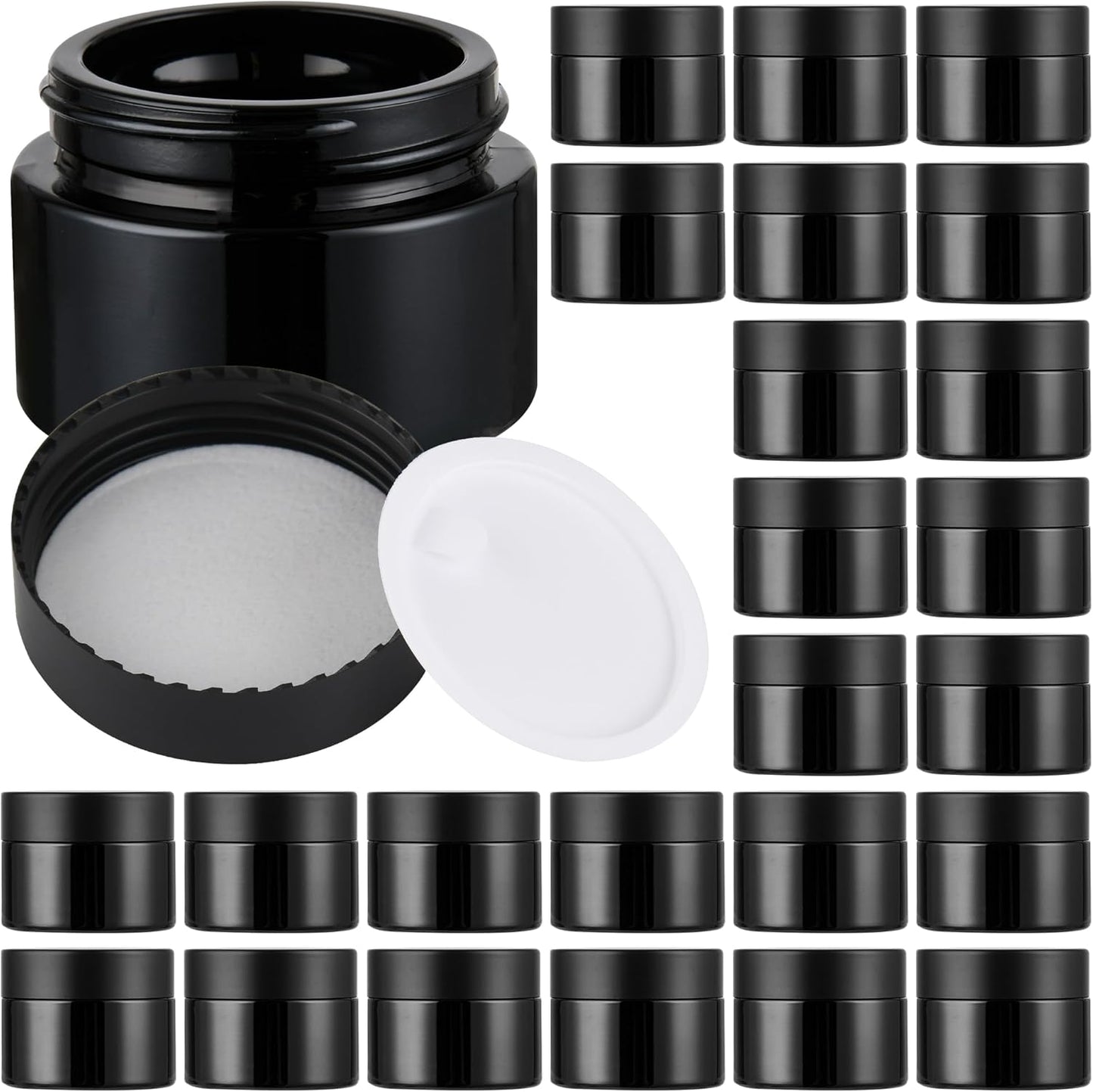 Glass Jars with Lids,Eco-Friendly Cosmetic Containers with Airtight Black Lids & Liners, Multi-Color Options for Cream, Lotion, Body Butter, DIY Skincare Travel Jars (Black, 1oz)