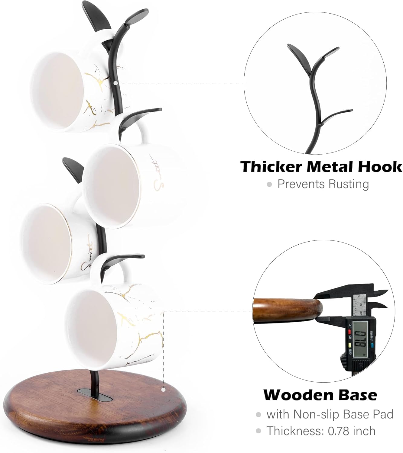 Coffee Mug Tree, Mug Holder for Countertop, Cups Storage Rack, Mugs Stand for Coffee Bar Decor & Home Kitchen Organizer