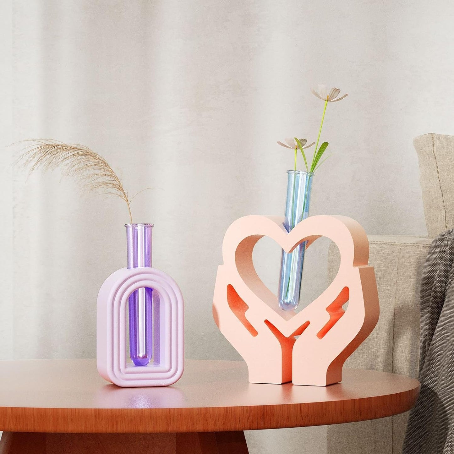 Heart Resin Vase Mold with Test Tube Culture Water Plant Silicone Molds for Crafts Epoxy Resin Casting Mold for DIY Flower Holder Home Office Decor Wedding (Style 2)