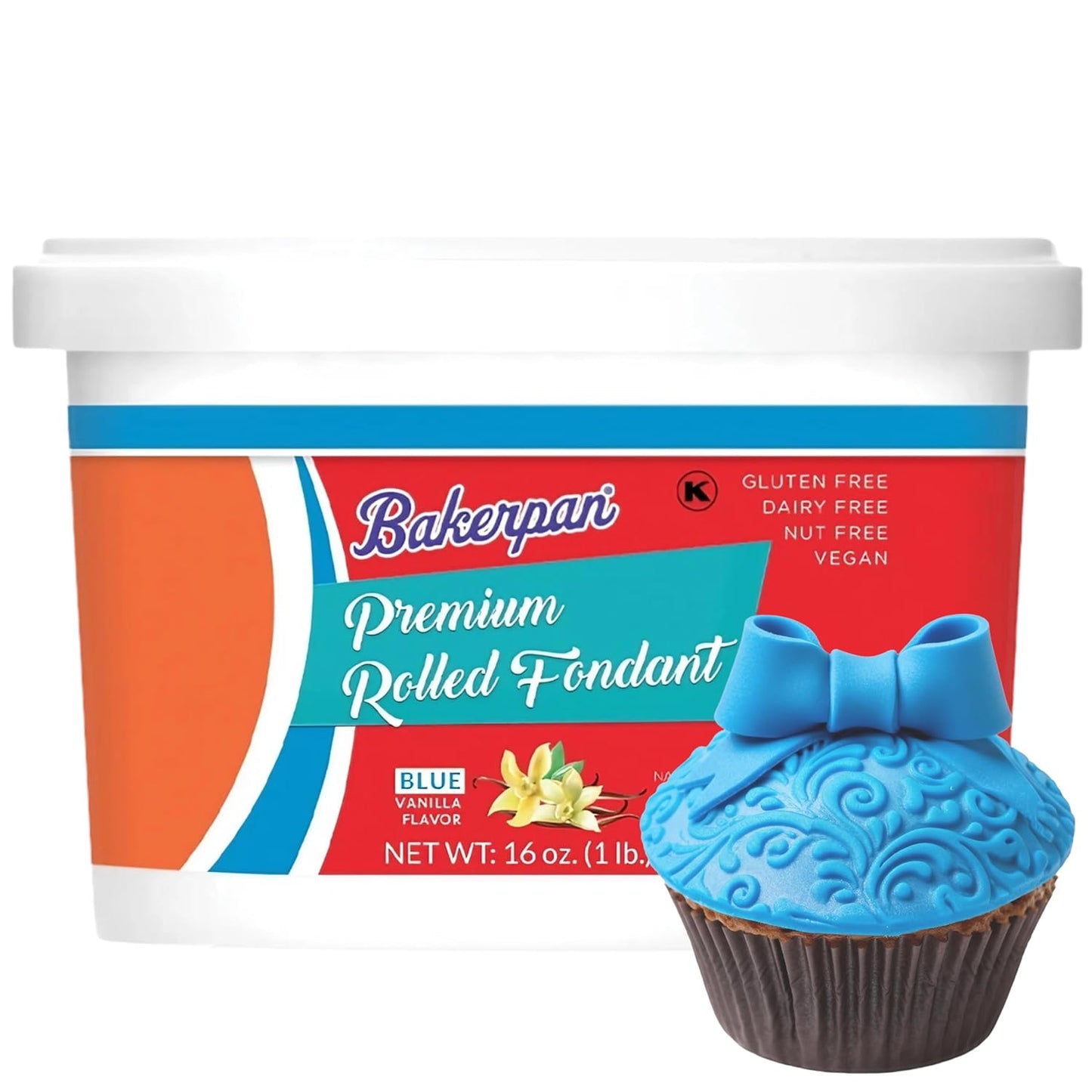 Bakerpan Premium Rolled Blue Fondant for Cake Decorating - 1 Pound, Vanilla Flavor