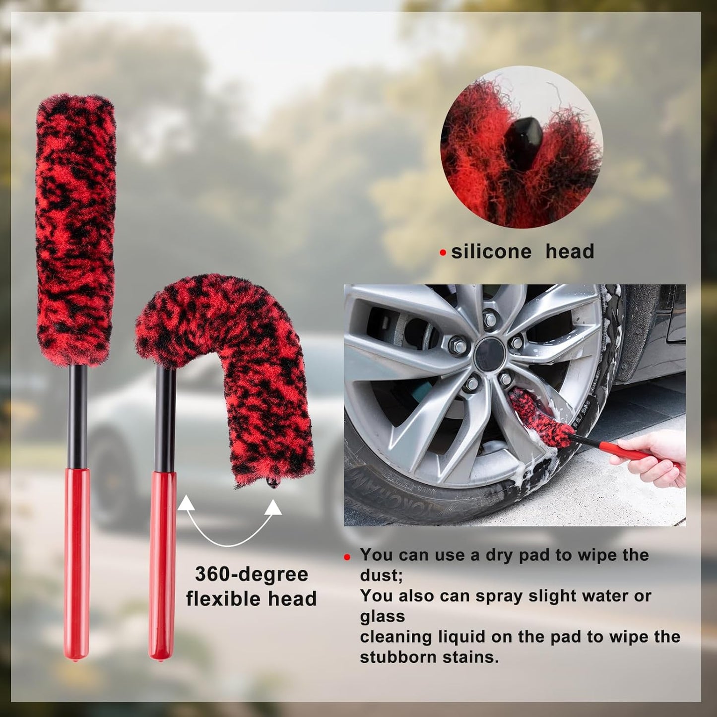 ITTAHO 4 Pack Car Wash Brush Wheel Cleaning Woolies Brush Detailing Brush and Stiff Tire Brush Tires Wheel Brushes for Cleaning Wheels for Wheels, Rims, Carpet, Truck, SUV, Moto, RV, Motorcycle