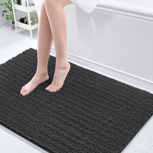 Arotive Luxury Chenille Bathroom Rug Mat, Extra Soft Thick Absorbent Shaggy Bath Rugs, Non-Slip Machine Wash Dry, Plush Bath Mats for Bathroom, Shower and Tub, 50x30, Dark Grey