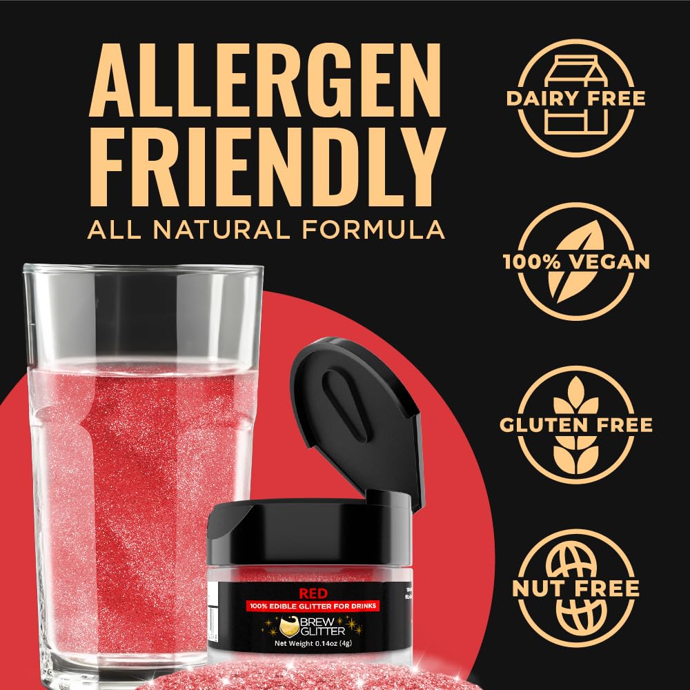 Brew Glitter Red Edible Drink Glitter 1x 4g Jar for Cocktails, Beer, & Beverages