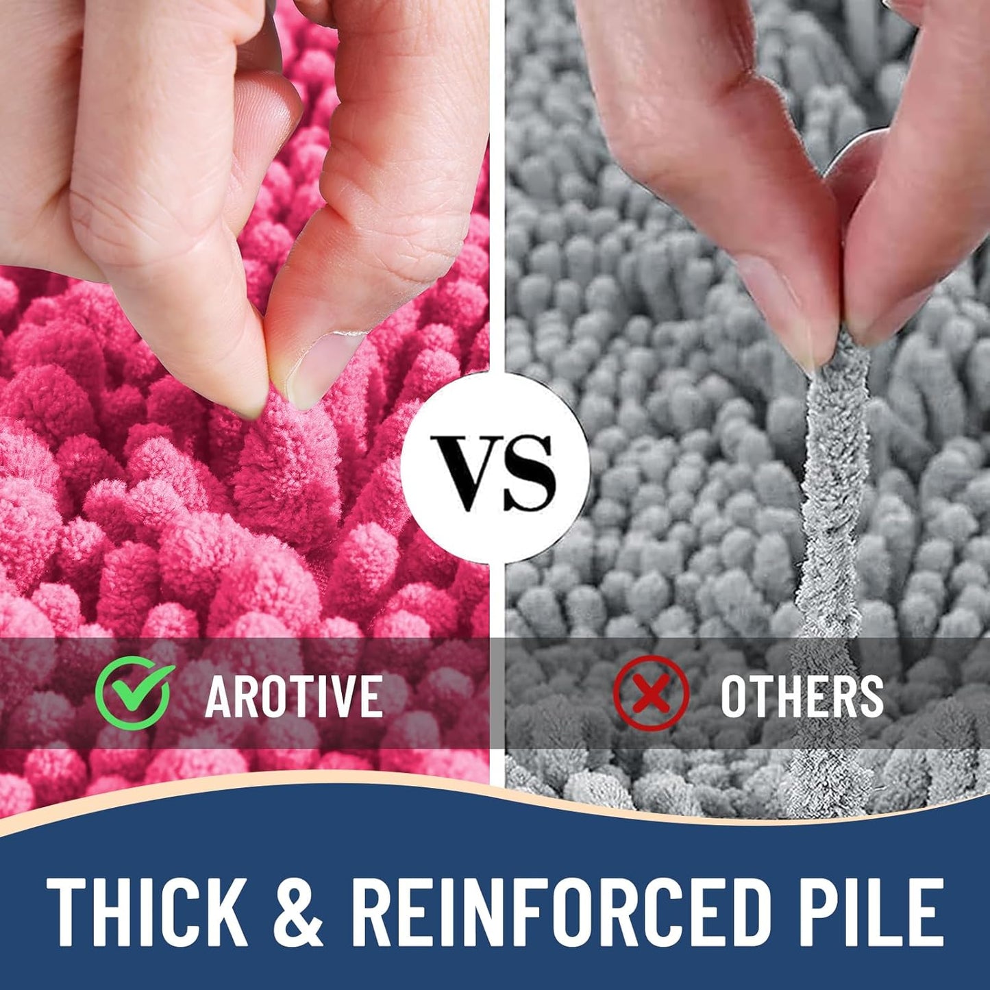 Arotive Luxury Chenille Bathroom Rug Mat, Extra Soft Thick Absorbent Shaggy Bath Rugs, Non-Slip Machine Wash Dry, Plush Bath Mats for Bathroom, Shower and Tub, 30x20, Deep Pink