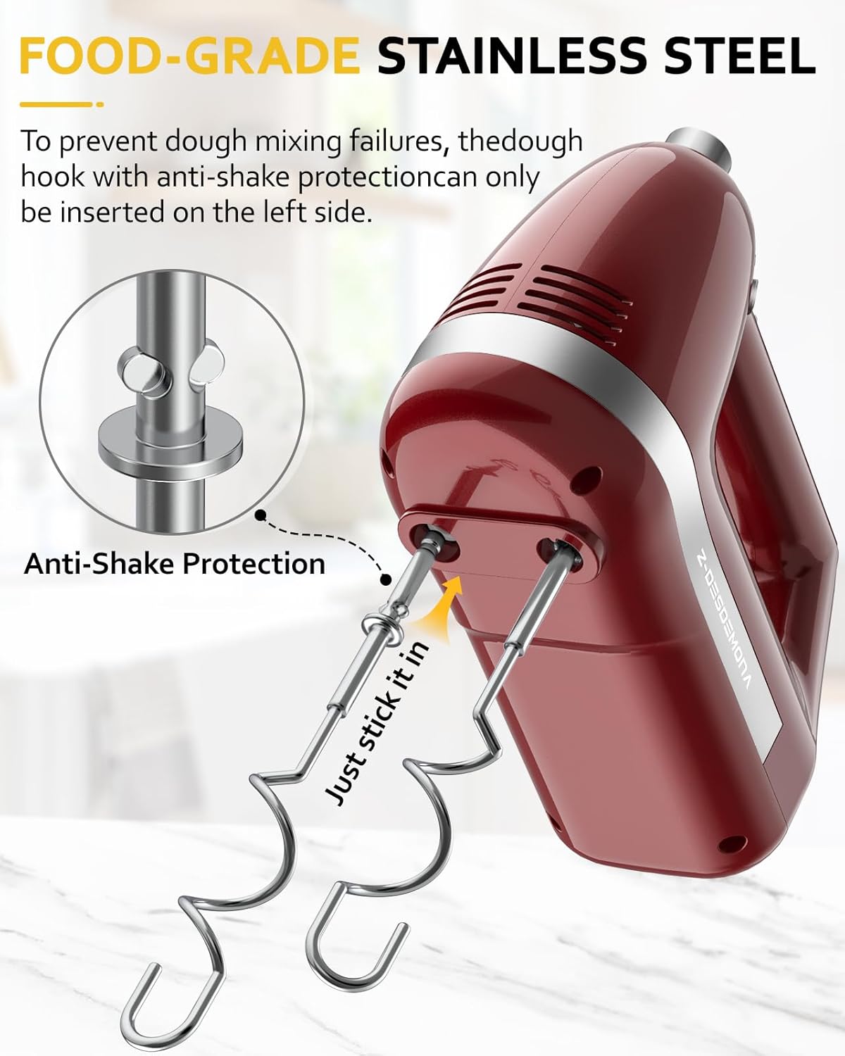 Electric Hand Mixer, Powerful 300W Hand Mixer Electric Handheld with 304 Beaters, Dough Hook, Hand Held Mixer with Turbo for Baking Cakes, Eggs, Cream Food(Red)