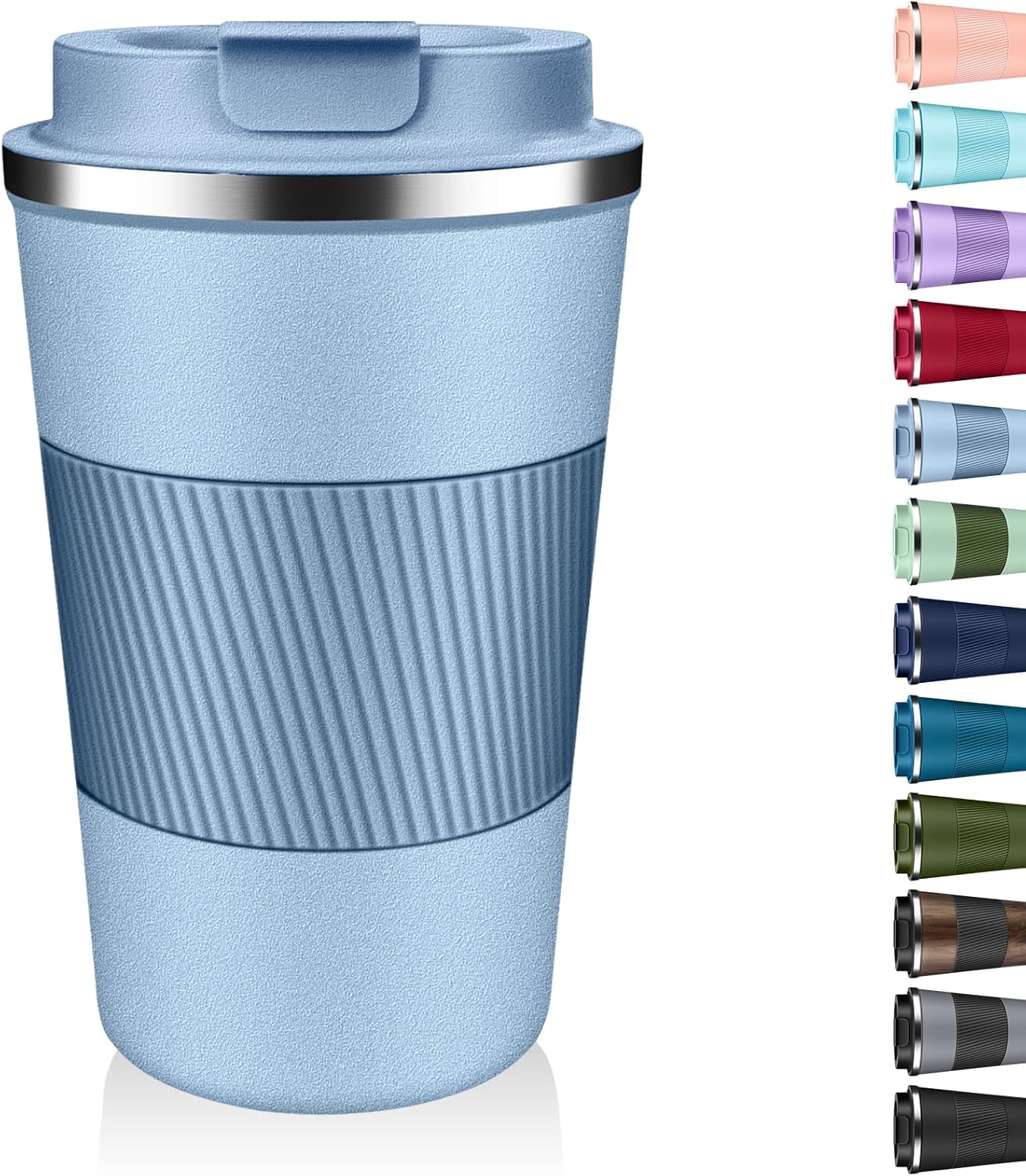 Insulated Coffee Tumbler 12 oz, Stainless Steel Coffee Mug with Lids, Travel Coffee Mug Leak Proof, Double Wall Vacuum Insulated Reusable Coffee Cup, Keep Drinks Hot and Cold (Sky Blue, 12 Ounces)