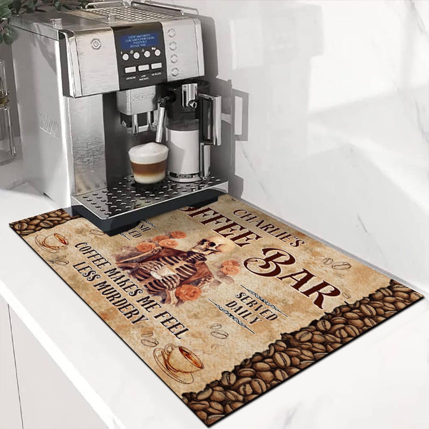 THUYPT Personalized Absorbent Coffee Mat for Counter, Coffee Drying Mat Coffee Bar Accessories, Kitchen Counter Coffee Maker Coffee Station Decoration (01)