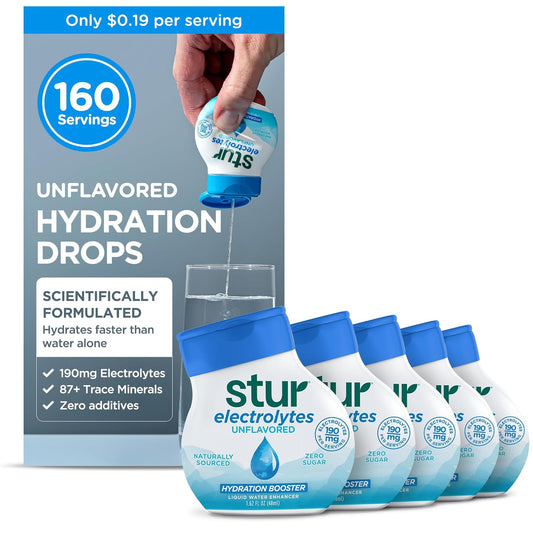 Stur Electrolyte Drops | Trace Minerals for Instant Hydration | No Sugar, No Sweeteners | Zero Calories | Unflavored Liquid Water Enhancer | Vegan & Keto Friendly | 5 Bottles (Makes 160 Drinks)