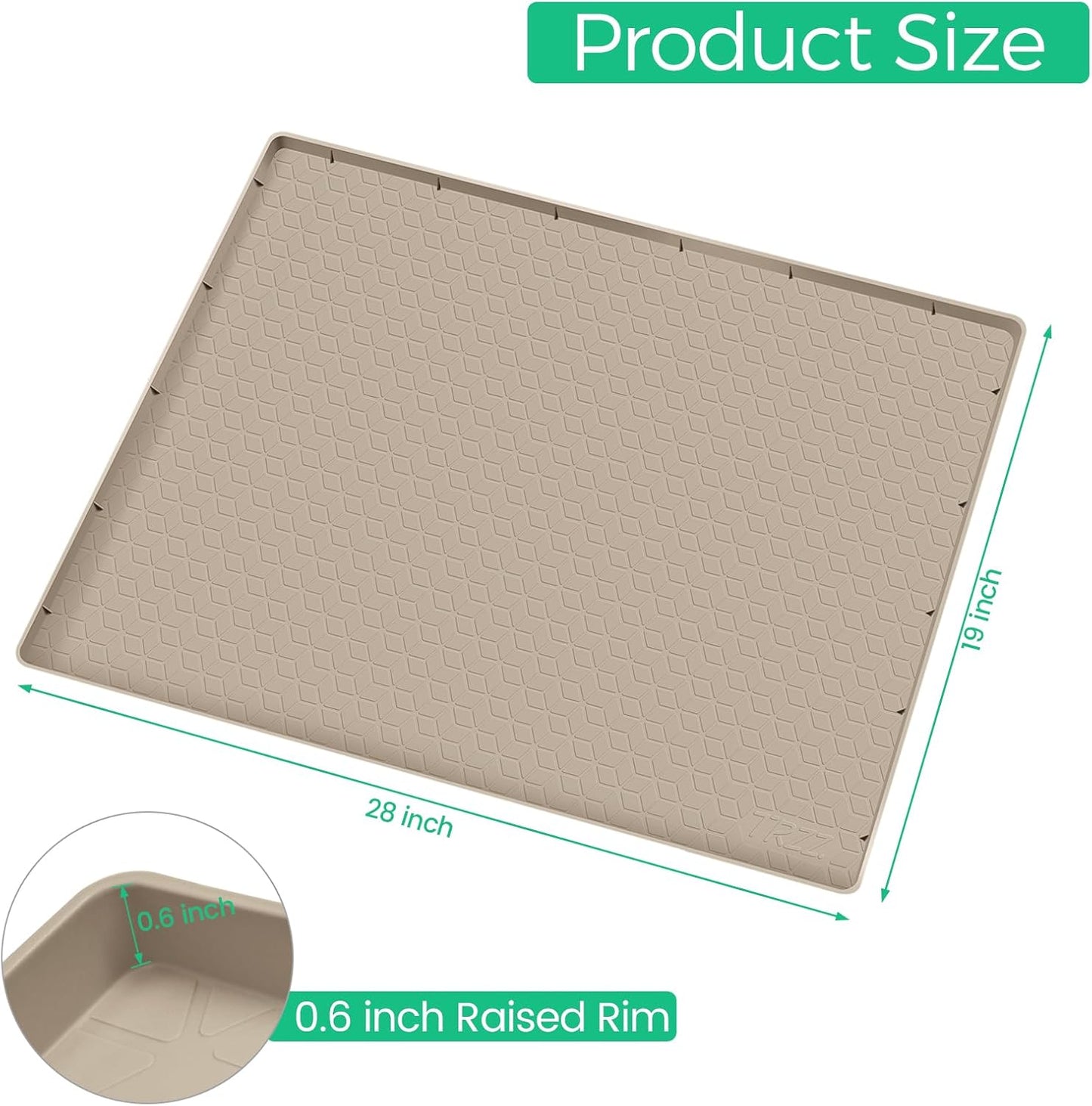 TRZZ Silicone Waterproof Under Sink Mat 28" x 19", Drip Tray and Cabinet Liner for Kitchen and Bathroom, Prevents Water Damage and Organizes Cabinets (Khaki)