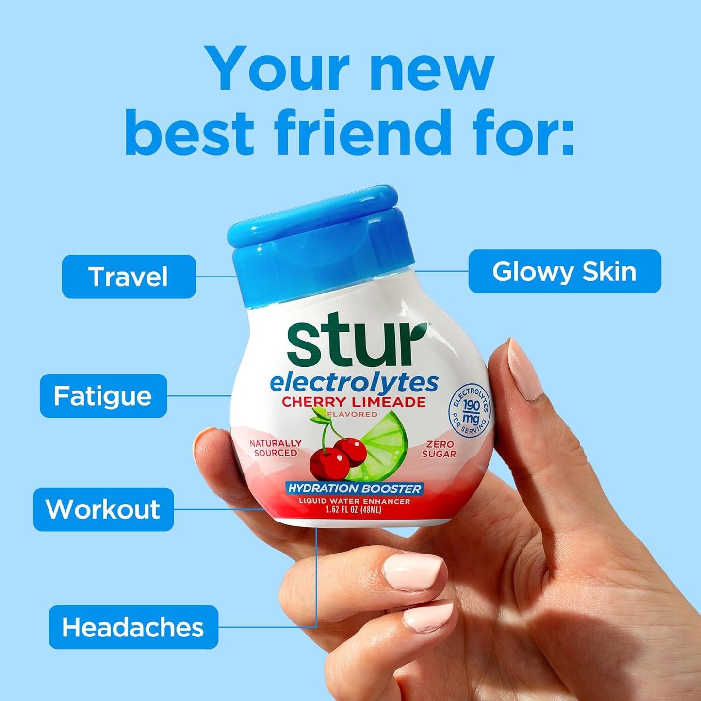 Stur Electrolyte Water Enhancer | Sweetened with Stevia | High in Vitamin C & Antioxidants | Sugar Free | Zero Calories | Keto | Vegan | 5 Bottles, Makes 90 Drinks (Cherry Limeade)