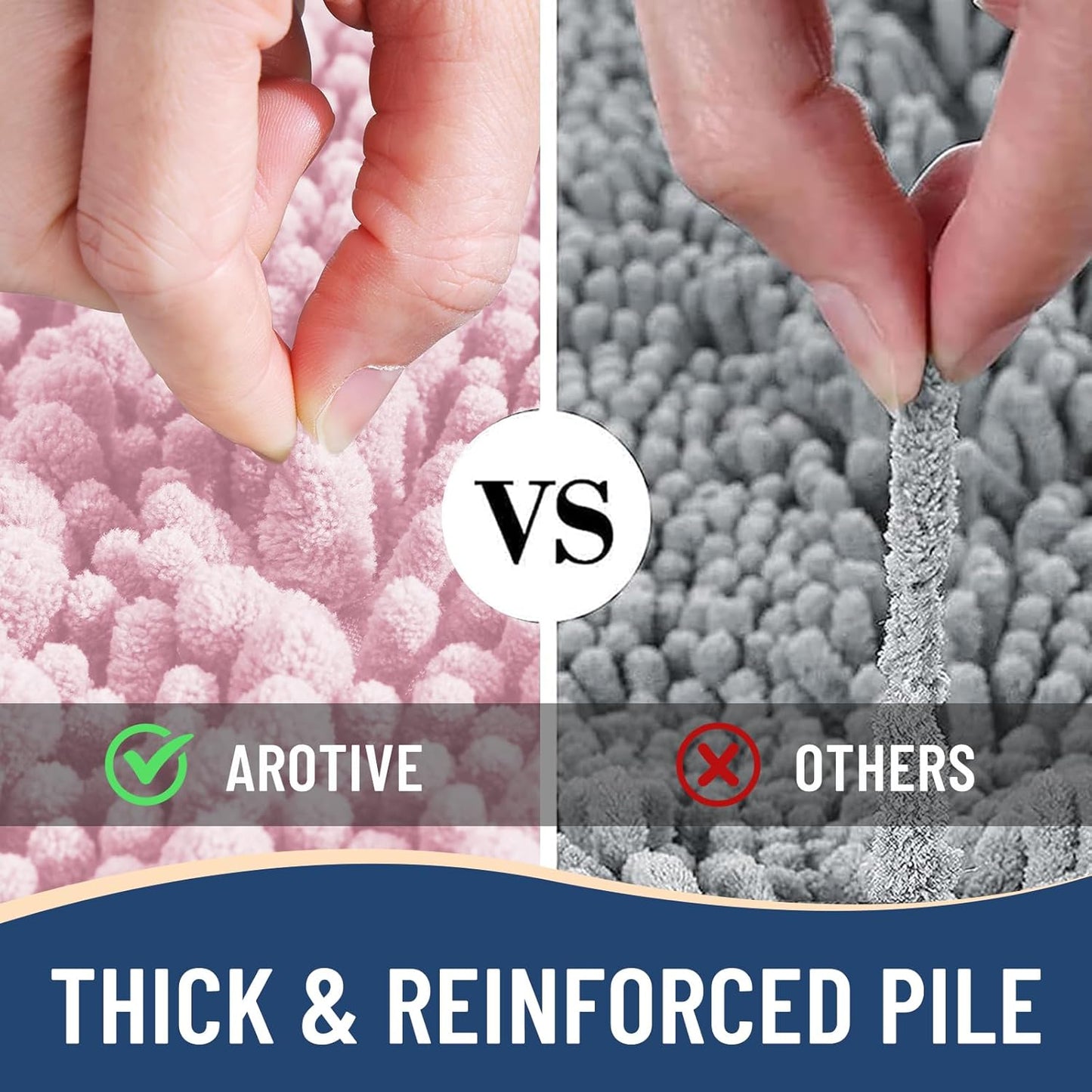 Arotive Luxury Chenille Bathroom Rug Mat, Extra Soft Thick Absorbent Shaggy Bath Rugs, Non-Slip Machine Wash Dry, Plush Bath Mats for Bathroom, Shower and Tub, 40x32, Pink