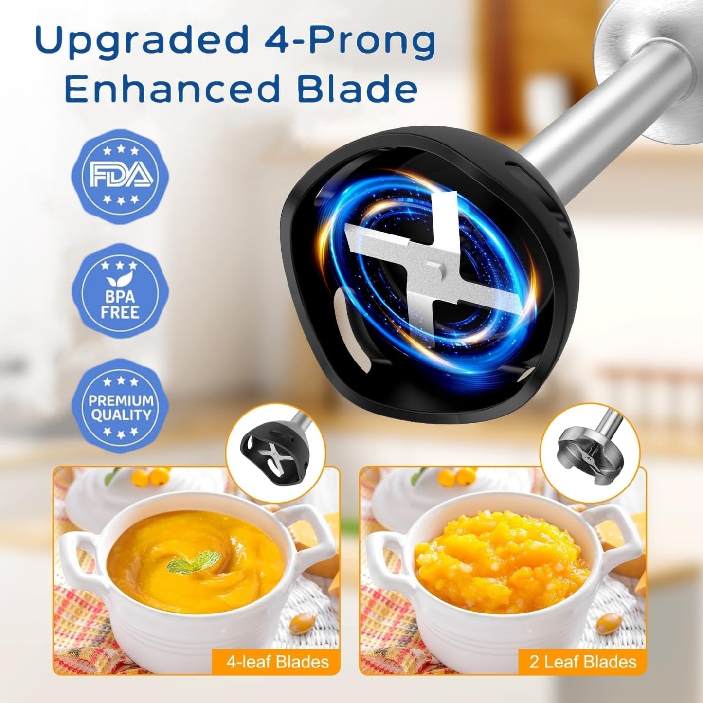 Immersion Blender Handheld 8 in 1 Hand Blender, Electric Blender Max 1000W Immersion Blender with 21 Speed & Turbo Mode, 21 Speed & Turbo Mode, Beaker Chopper Milk Frother Frother Grinder