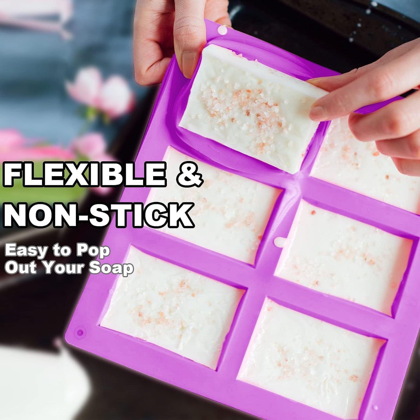 Silicone Soap Molds, Oval & Rectangle Soap Bar Mold, 6 Cavities DIY Mould for Homemade Craft Soap, Pudding, Muffin, Chocolate, Brownie, Cornbread, Cheesecake, Cake & Ice Cube - Just Pop Out