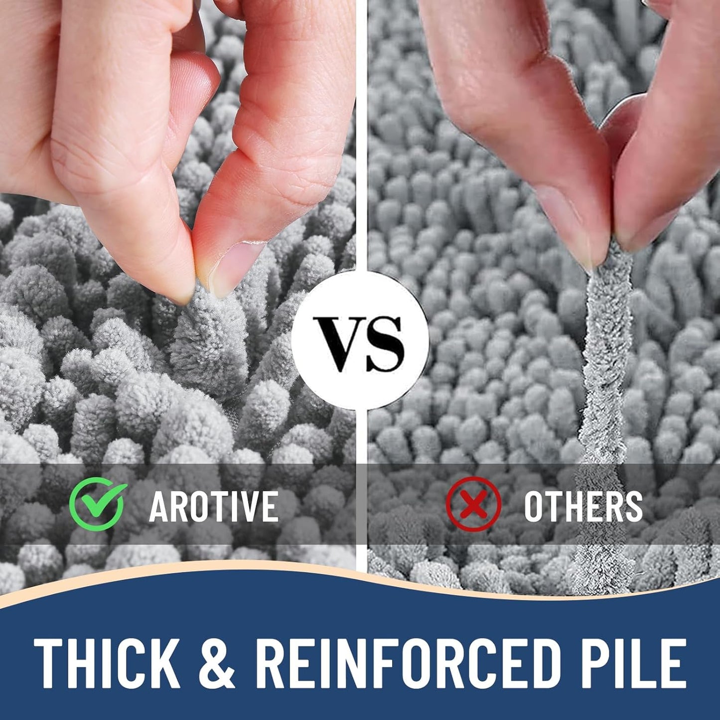 Arotive Luxury Chenille Bathroom Rug Mat, Extra Soft Thick Absorbent Shaggy Bath Rugs, Non-Slip Machine Wash Dry, Plush Bath Mats for Bathroom, Shower and Tub, 70x24, Light Grey