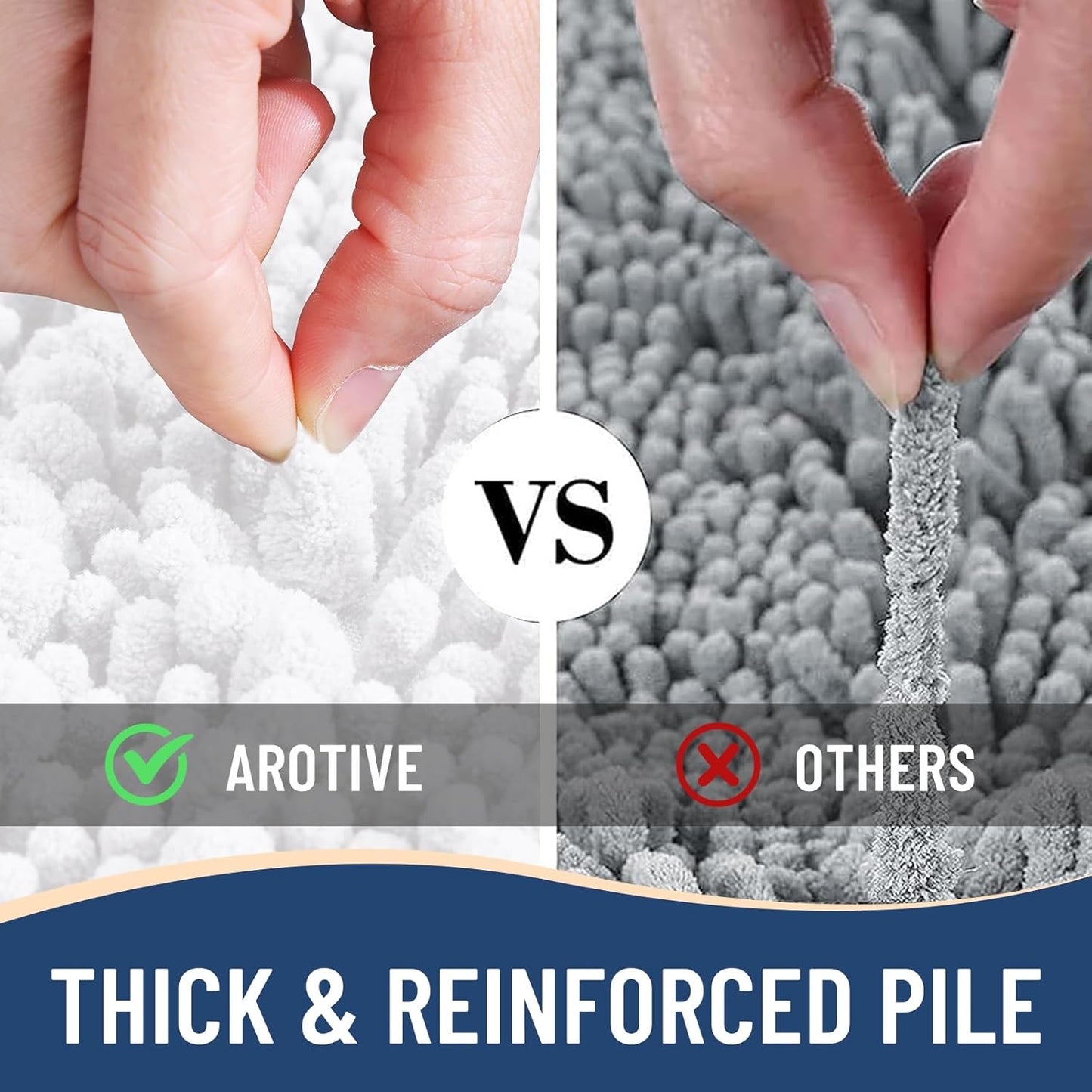 Arotive Luxury Chenille Bathroom Rug Mat, Extra Soft Thick Absorbent Shaggy Bath Rugs, Non-Slip Machine Wash Dry, Plush Bath Mats for Bathroom, Shower and Tub, 45x27, White