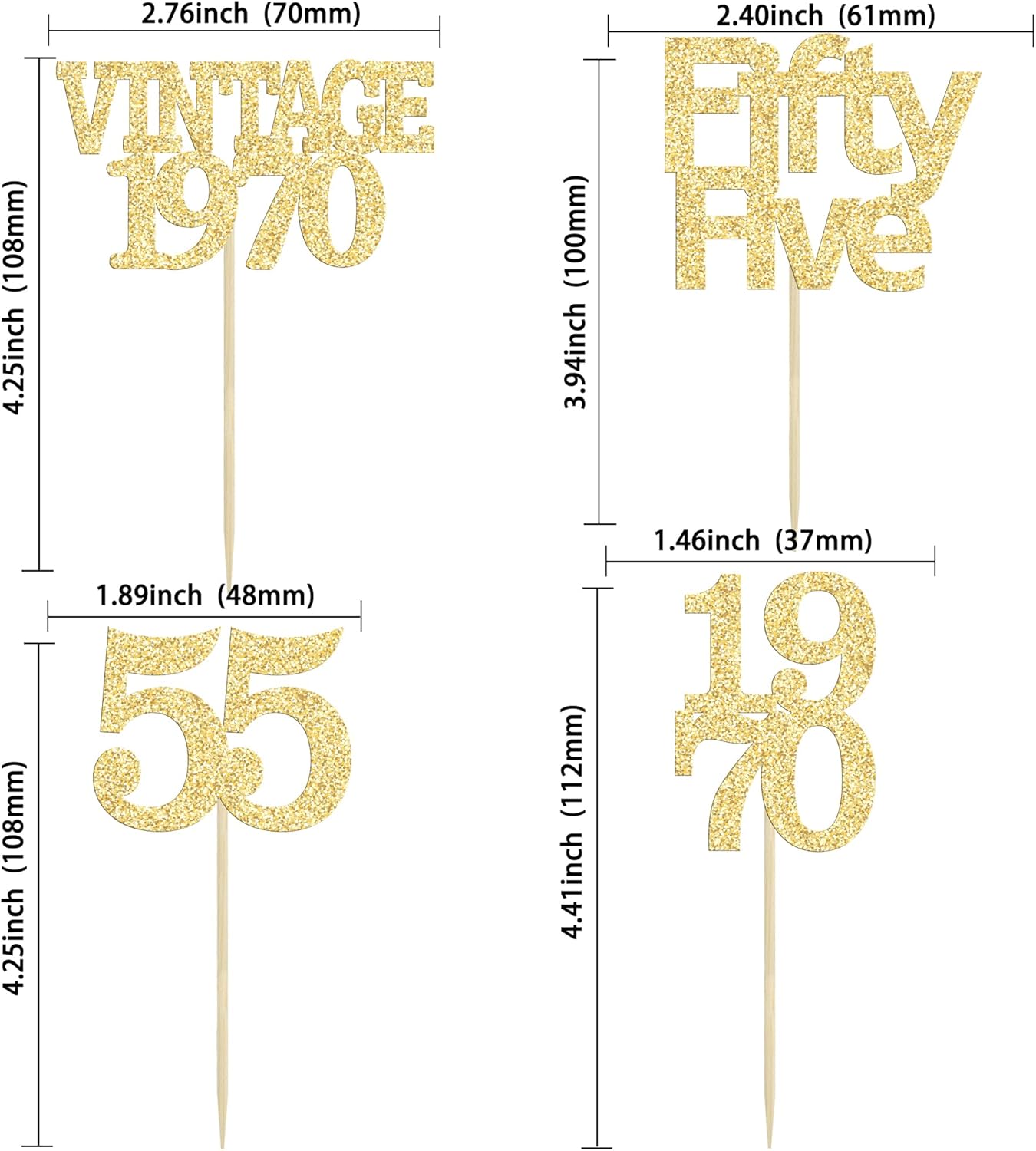 Gyufise 24Pcs 55th Birthday Cupcake Toppers Glitter Cheers to 55 Fabulous Fifty Five Vintage 1970 Cupcake Picks 55th Birthday Wedding Anniversary Party Cake Decorations Supplies Gold