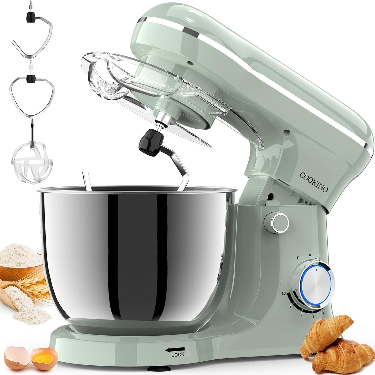 Electric Stand Mixer,10 Speeds Tilt-Head Food Mixer, 3-IN-1 Kitchen Mixer for Daily Cooks with 6 QT Bowl,Dough Hook, Beater, Whisk (Morandi Green)