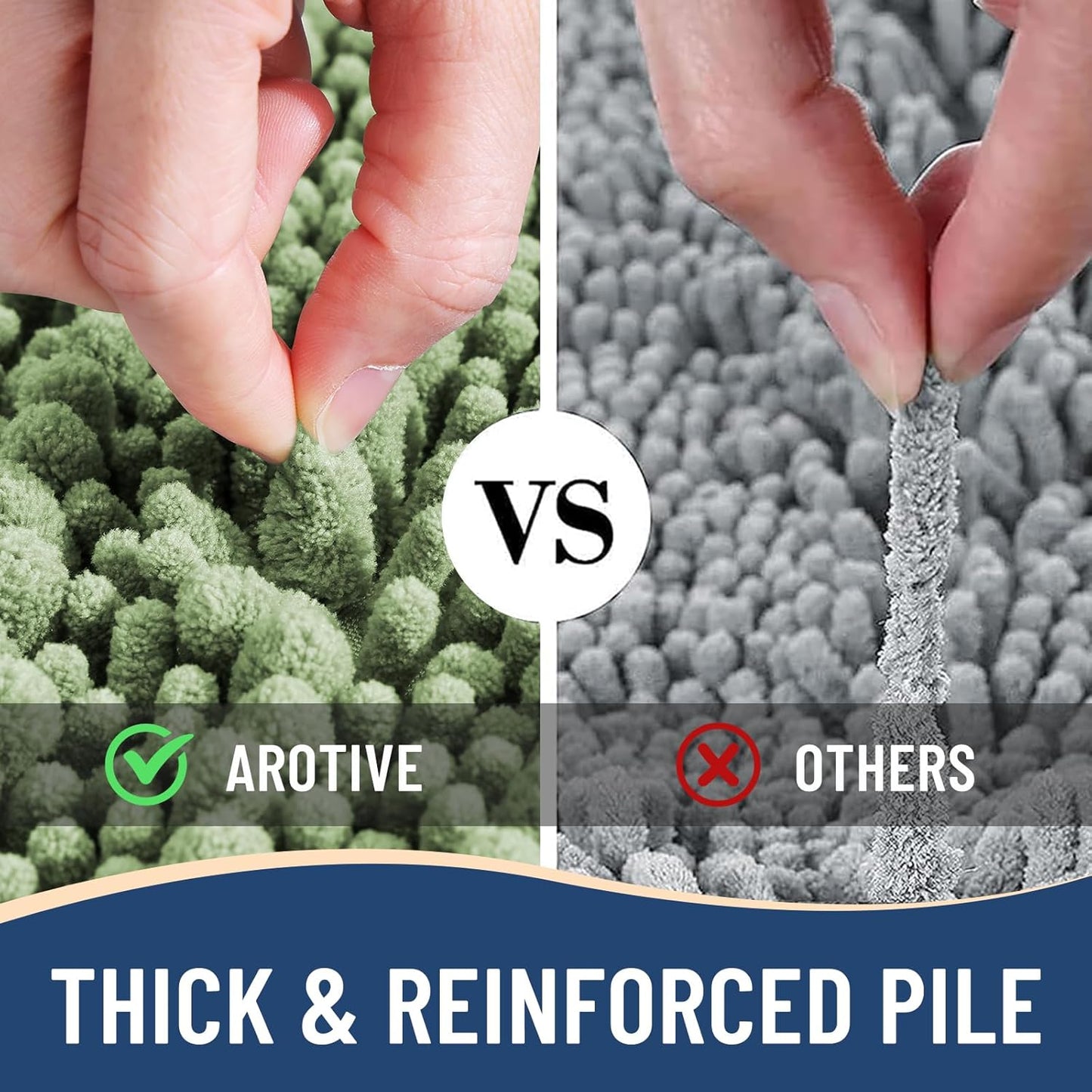 Arotive Luxury Chenille Bathroom Rug Mat, Extra Soft Thick Absorbent Shaggy Bath Rugs, Non-Slip Machine Wash Dry, Plush Bath Mats for Bathroom, Shower and Tub, 59x35, Sage Green