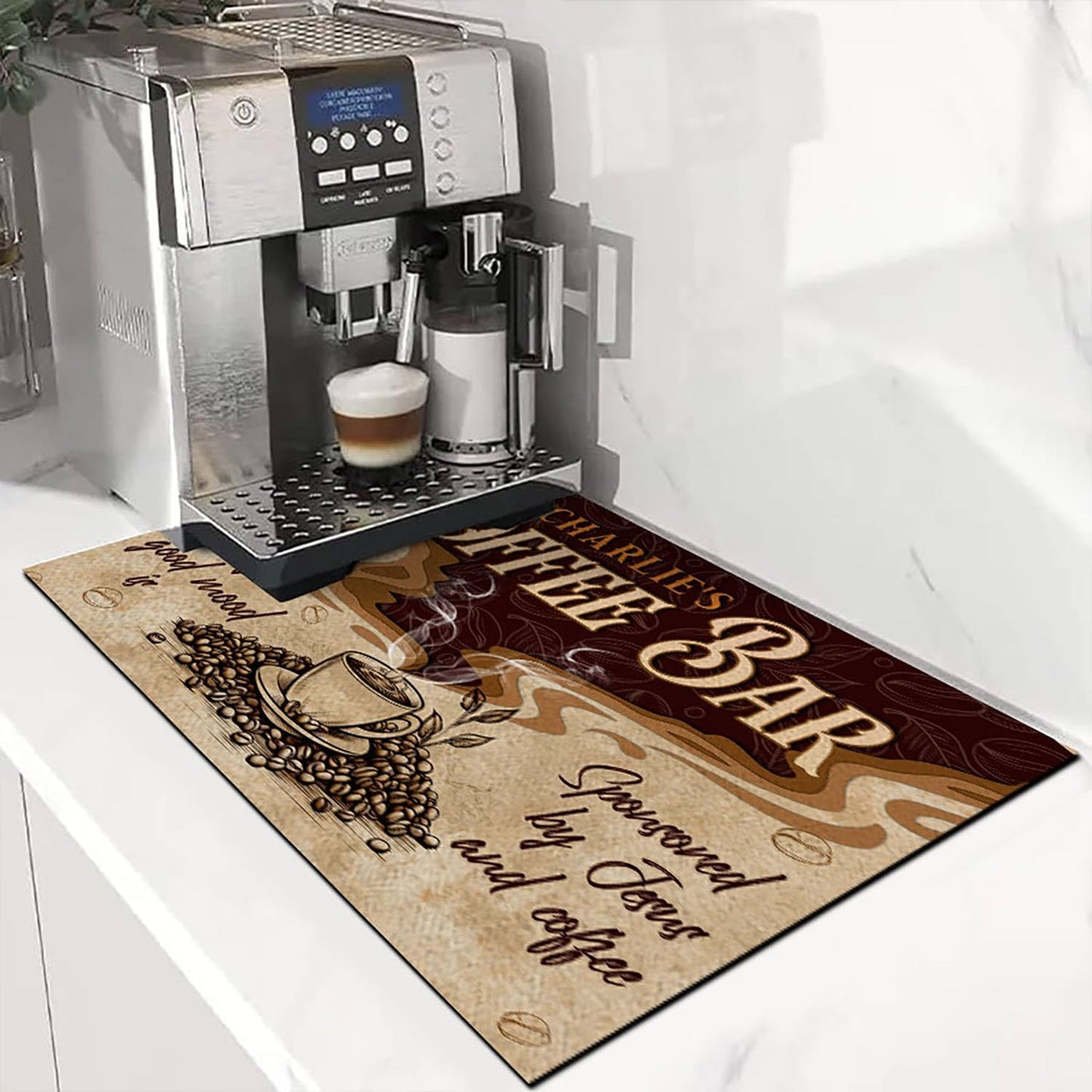 THUYPT Personalized Absorbent Coffee Mat for Counter, Coffee Drying Mat Coffee Bar Accessories, Kitchen Counter Coffee Maker Coffee Station Decoration (05)
