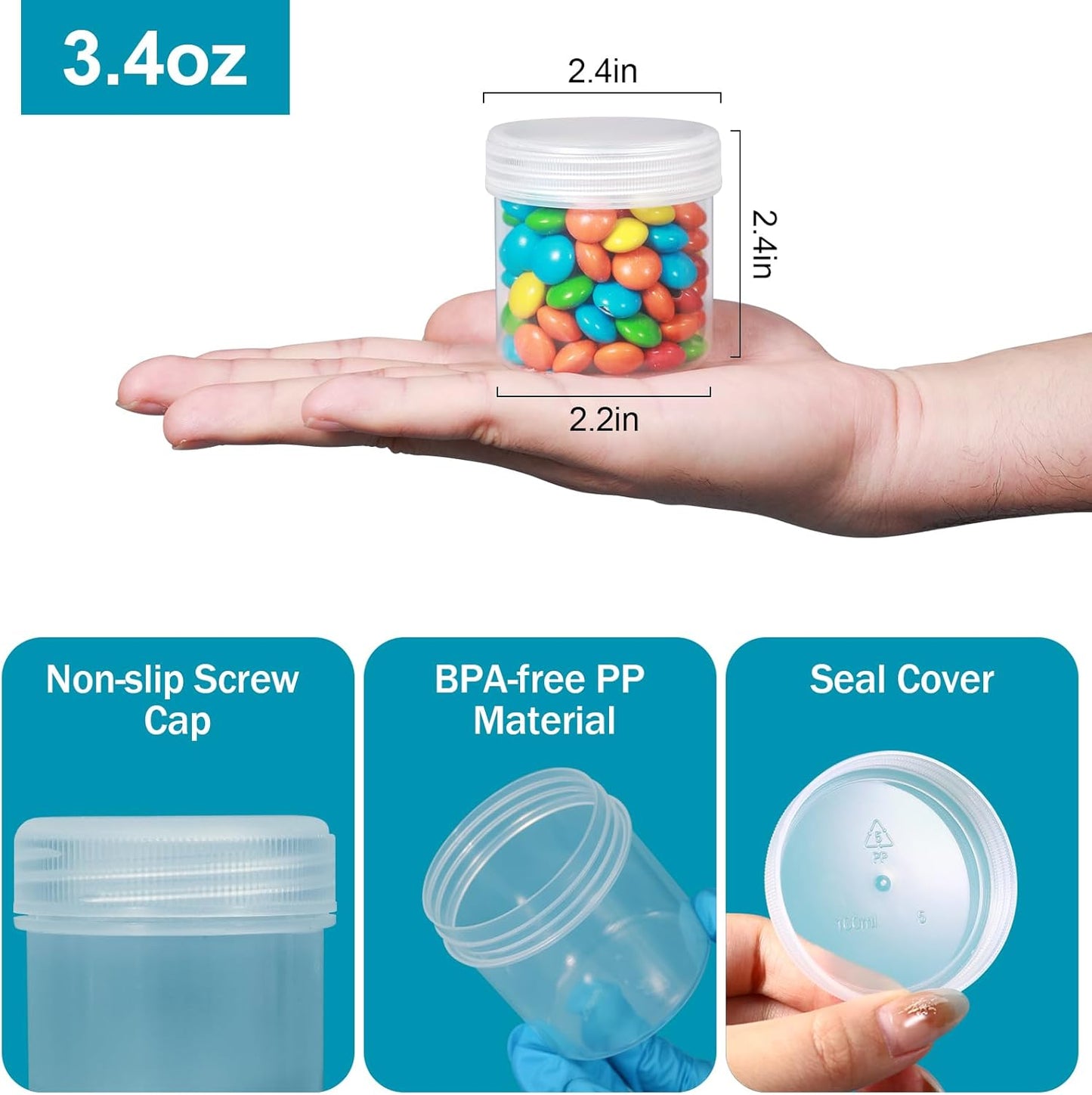 TSA Approved Wide Mouth Travel Size Containers, PP Clear & White Leak Proof Travel Plastic Jars with Lids for Creams Lotion Cosmetic, Jewelry Beads, Sample, Small Items Storage (3.4 oz, 8 Pcs)
