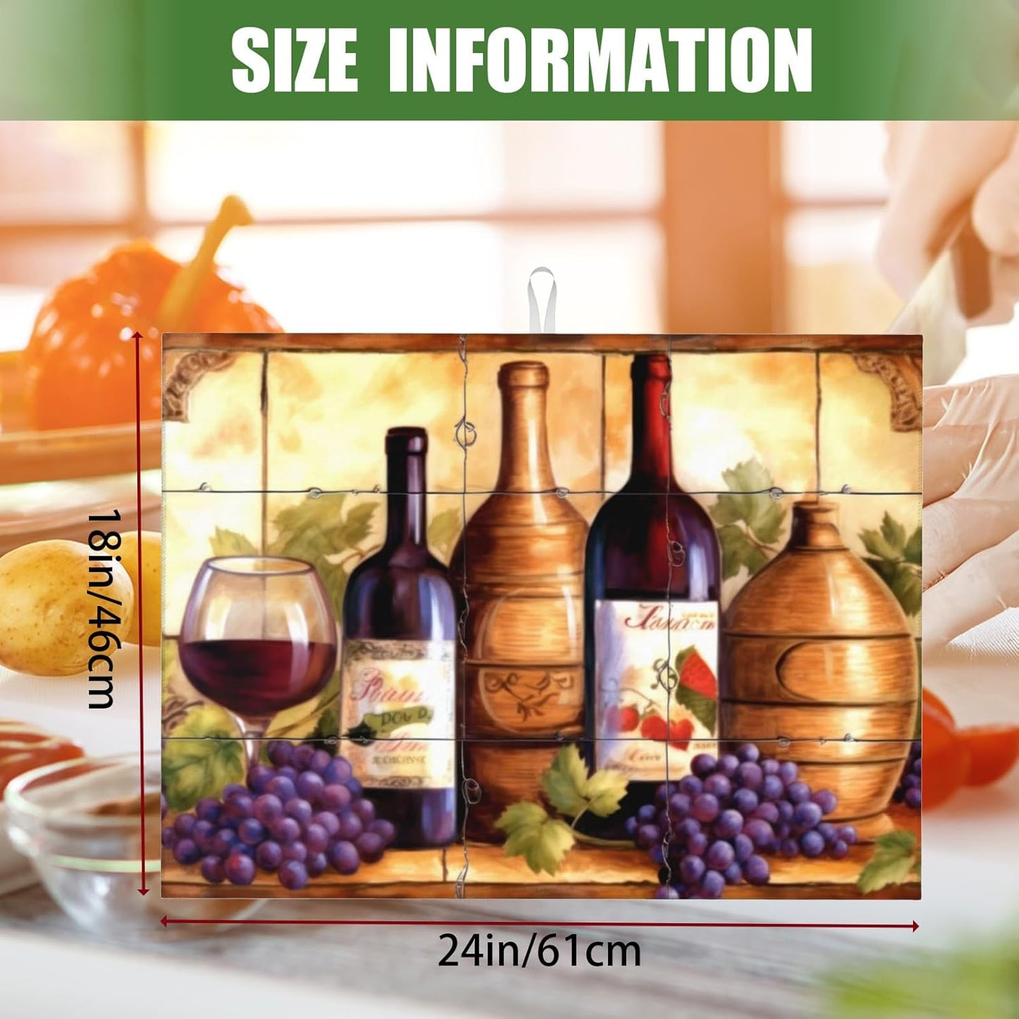 Large Dish Drying Mats For Kitchen Counter Microfiber Kitchen Drying Mat XL Draining Pad Absorbent Quick Drying Dish Mat 18x24 Inch - Wine Bottle Tile Mural
