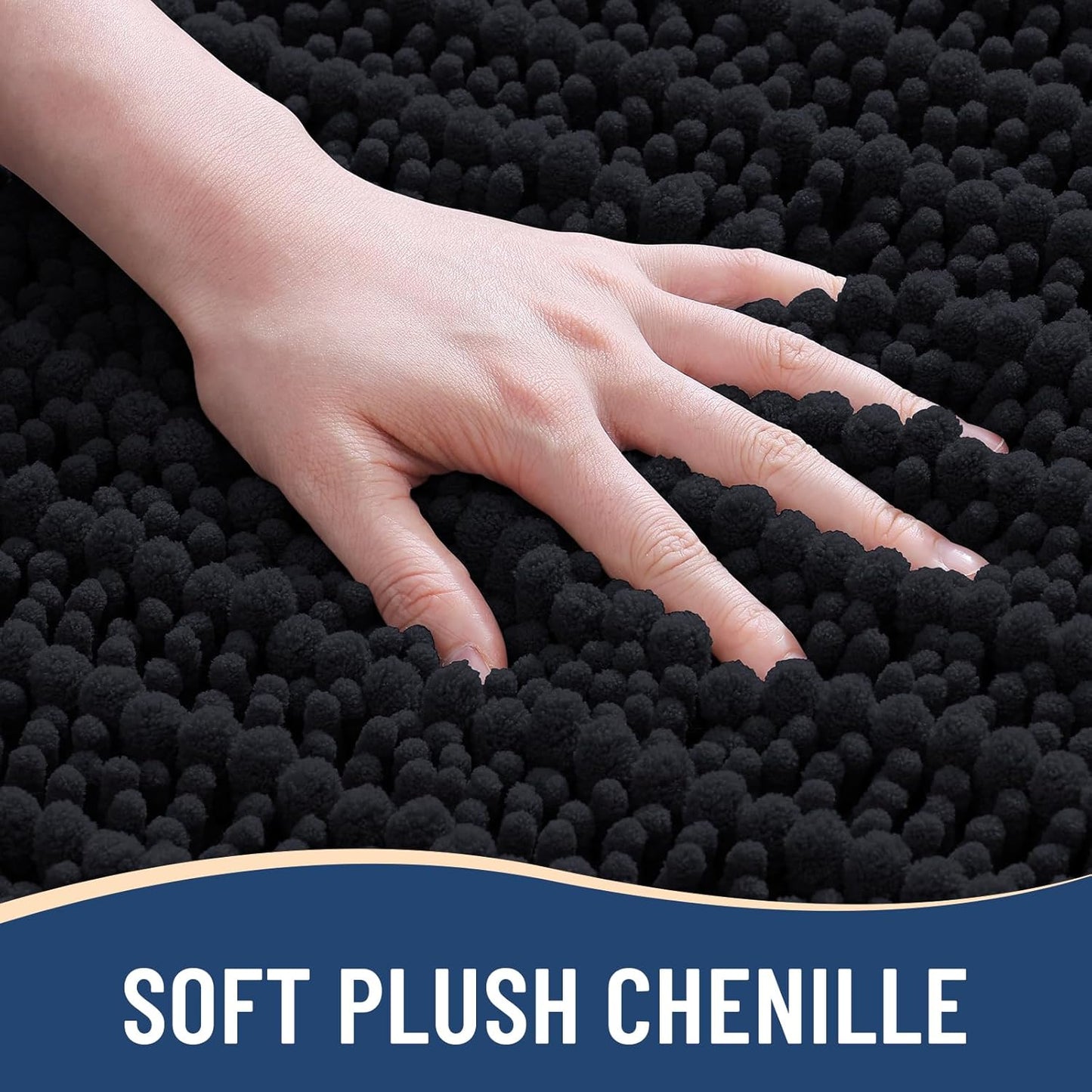 Arotive Luxury Chenille Bathroom Rug Mat, Extra Soft Thick Absorbent Shaggy Bath Rugs, Non-Slip Machine Wash Dry, Plush Bath Mats for Bathroom, Shower and Tub, 54x24, Black