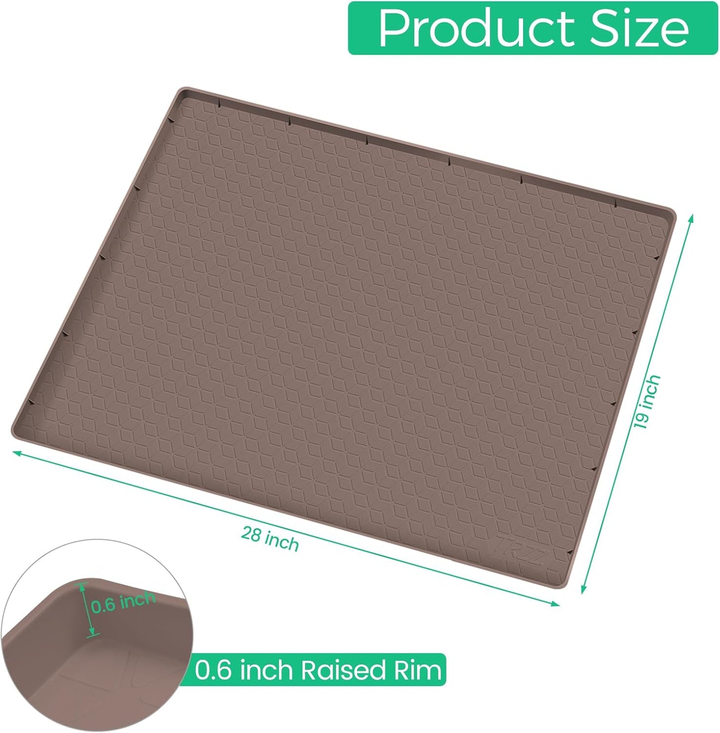 TRZZ Silicone Waterproof Under Sink Mat 28" x 19", Drip Tray and Cabinet Liner for Kitchen and Bathroom, Prevents Water Damage and Organizes Cabinets (Brown)