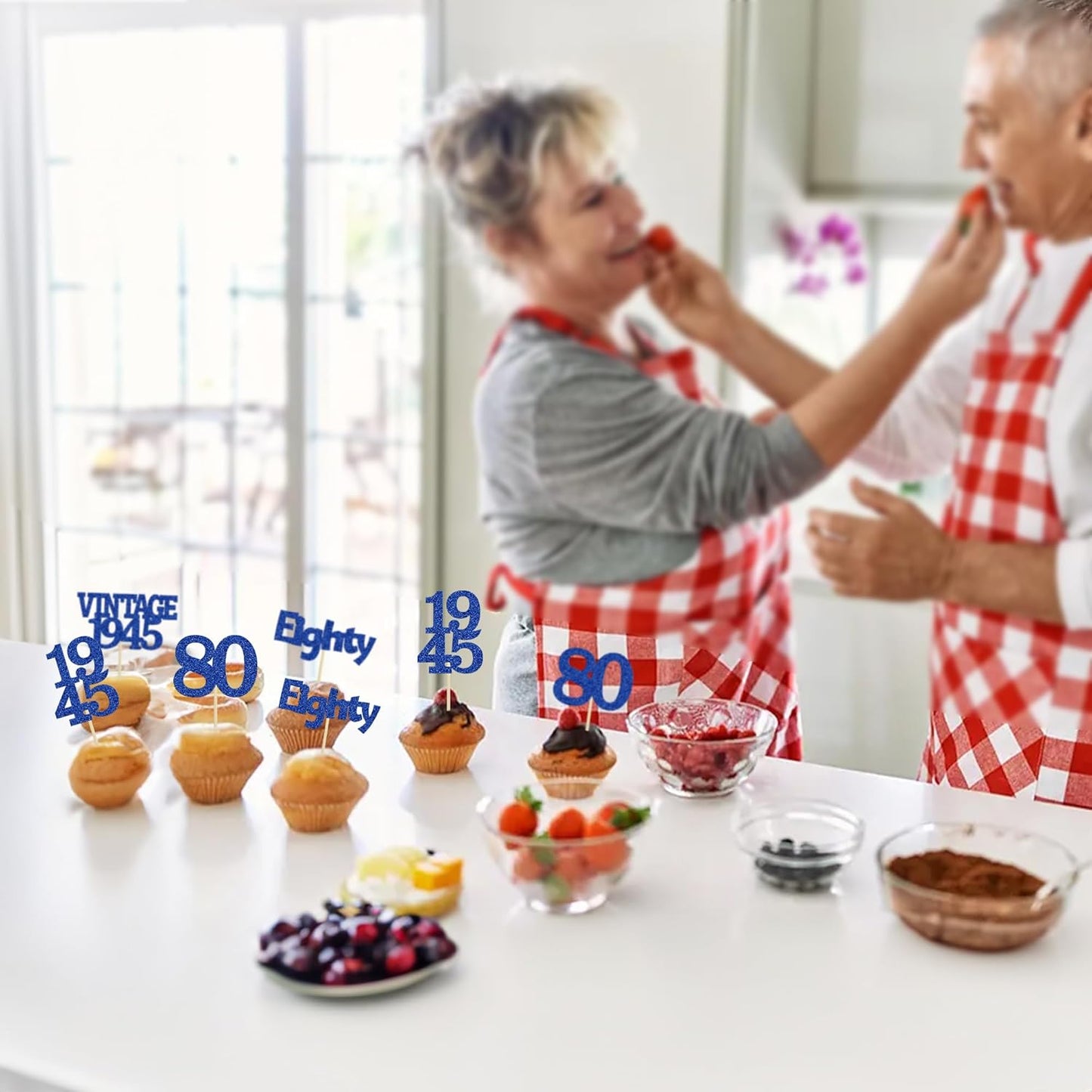 Gyufise 24Pcs Vintage 1945 Cupcake Toppers Glitter Cheers to 80 Fabulous Eighty Cupcake Picks 80th Birthday Wedding Anniversary Party Cake Decorations Supplies Deep Blue