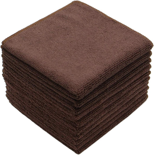 Microfiber Dish Cloths Fast Drying Kitchen Cleaning Cloth Dish Rags Dust Cloths Ultra Absorbent Lint Free Washcloths 12inch x 12inch 10 Pack Brown