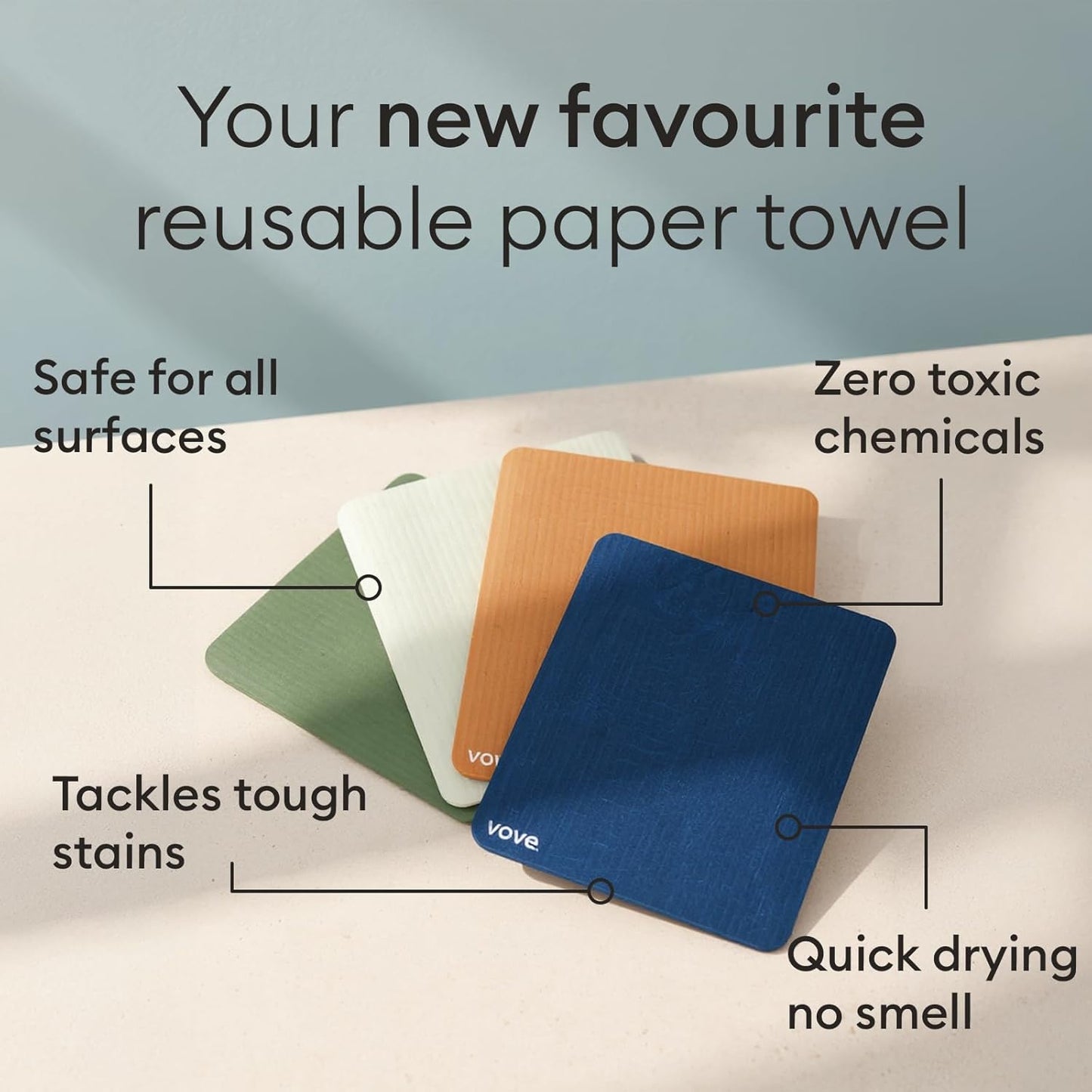 Vove Swedish Dishcloths 5-Pack, Coastal Calm - FSC Certified Cellulose & Cotton, Oeko-TEX Standard 100, Reusable Washable Kitchen Cleaning Cloths, Eco Friendly