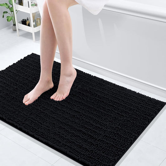 Arotive Luxury Chenille Bathroom Rug Mat, Extra Soft Thick Absorbent Shaggy Bath Rugs, Non-Slip Machine Wash Dry, Plush Bath Mats for Bathroom, Shower and Tub, 40x24, Black