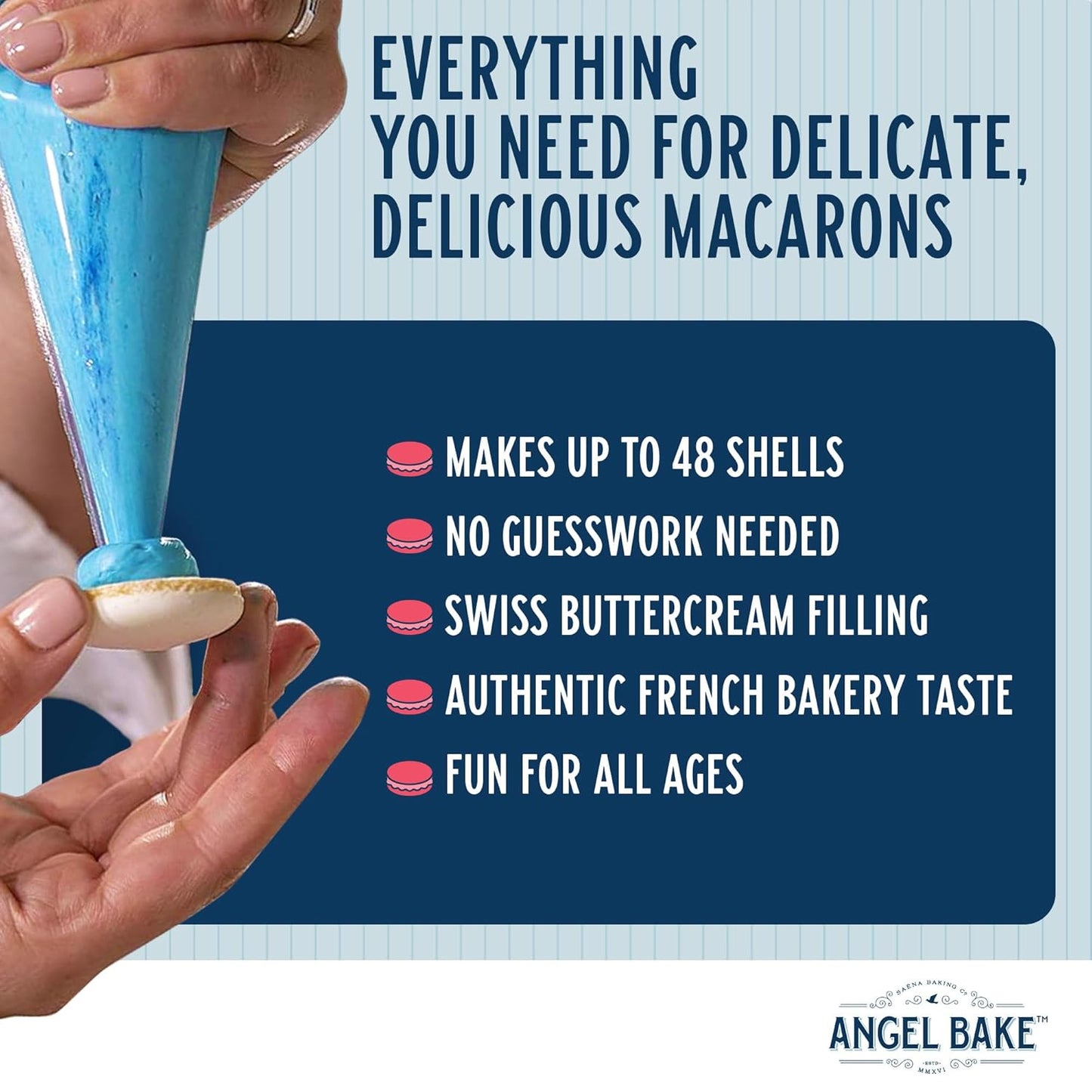 French Macaron Baking Mix Kit with Swiss Buttercream Filling - Makes 48 Shells Depends on Pastry Size - Gluten-Free and Delicious Pastries - Single Step - Perfect for Beginners & Expert Bakers