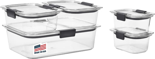 Rubbermaid Brilliance Food Storage Containers, Set of 5 (10 Pieces), BPA-Free, Leak-Proof, Clear