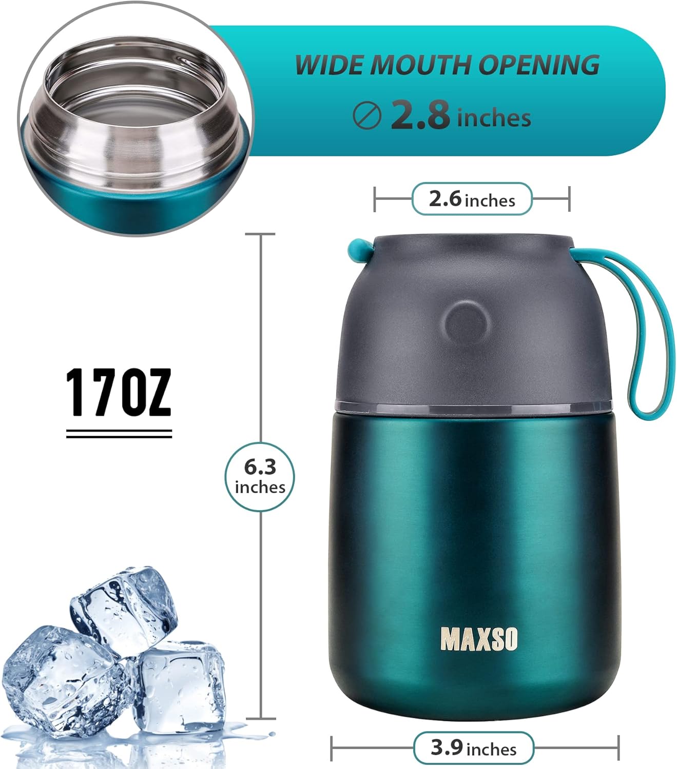 Insulated Thermo Food Jar for Hot & Cold Food for Kids Adult, 17 oz Soup Thermal Hot Food Containers for Lunch, Triple Layer Insulation Stainless Steel Food Jar with Spoon (Green)