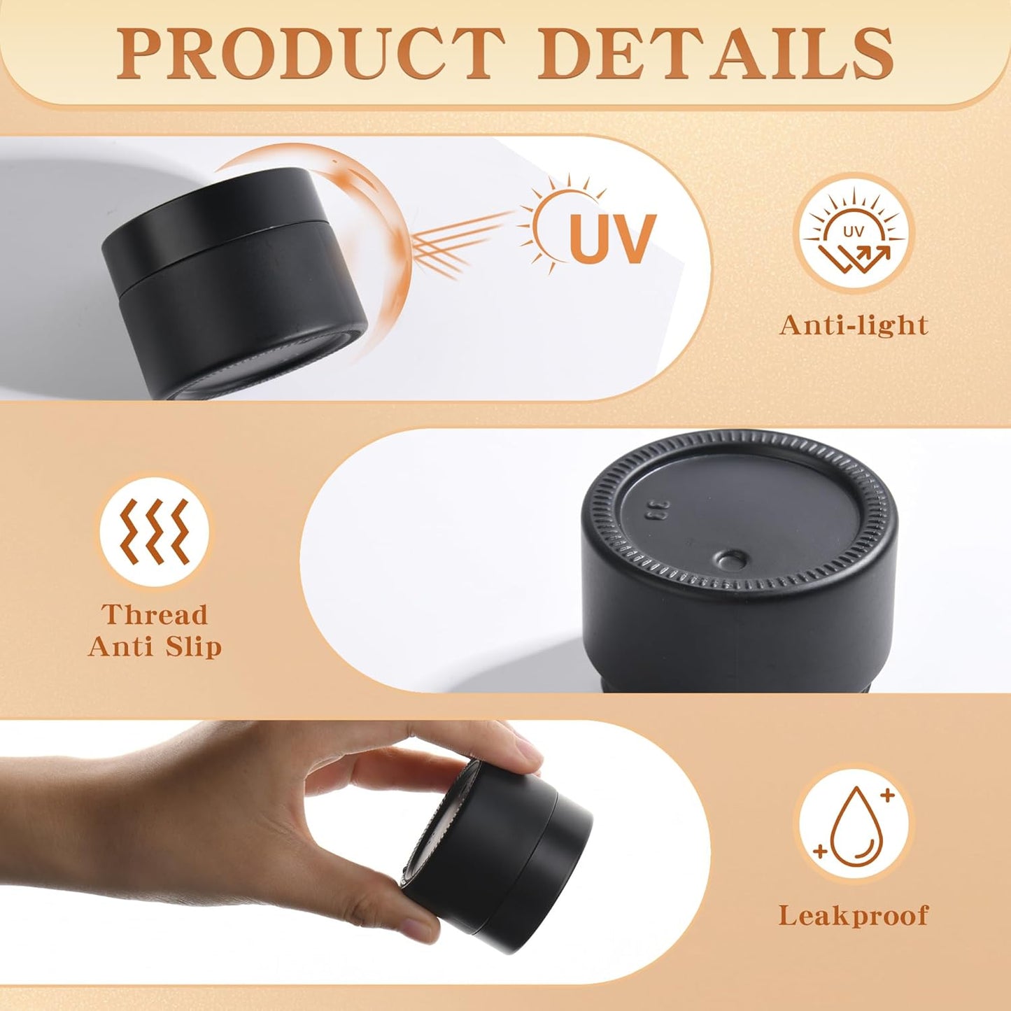 Glass Jars with Lids,Eco-Friendly Cosmetic Containers with Airtight Black Lids & Liners, Multi-Color Options for Cream, Lotion, Body Butter, DIY Skincare Travel Jars (Frosted Black, 1oz)