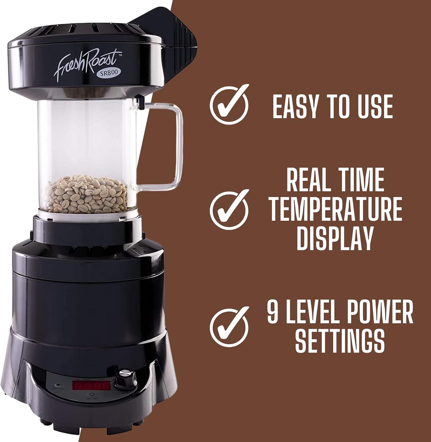 SR800 Coffee Roaster – Roast Coffee at Home – Variable Heat and Fan Control – Digital Display – Roasts 6–8 oz (170–226g) Per Batch – Easy to Use – Fast Roast Time