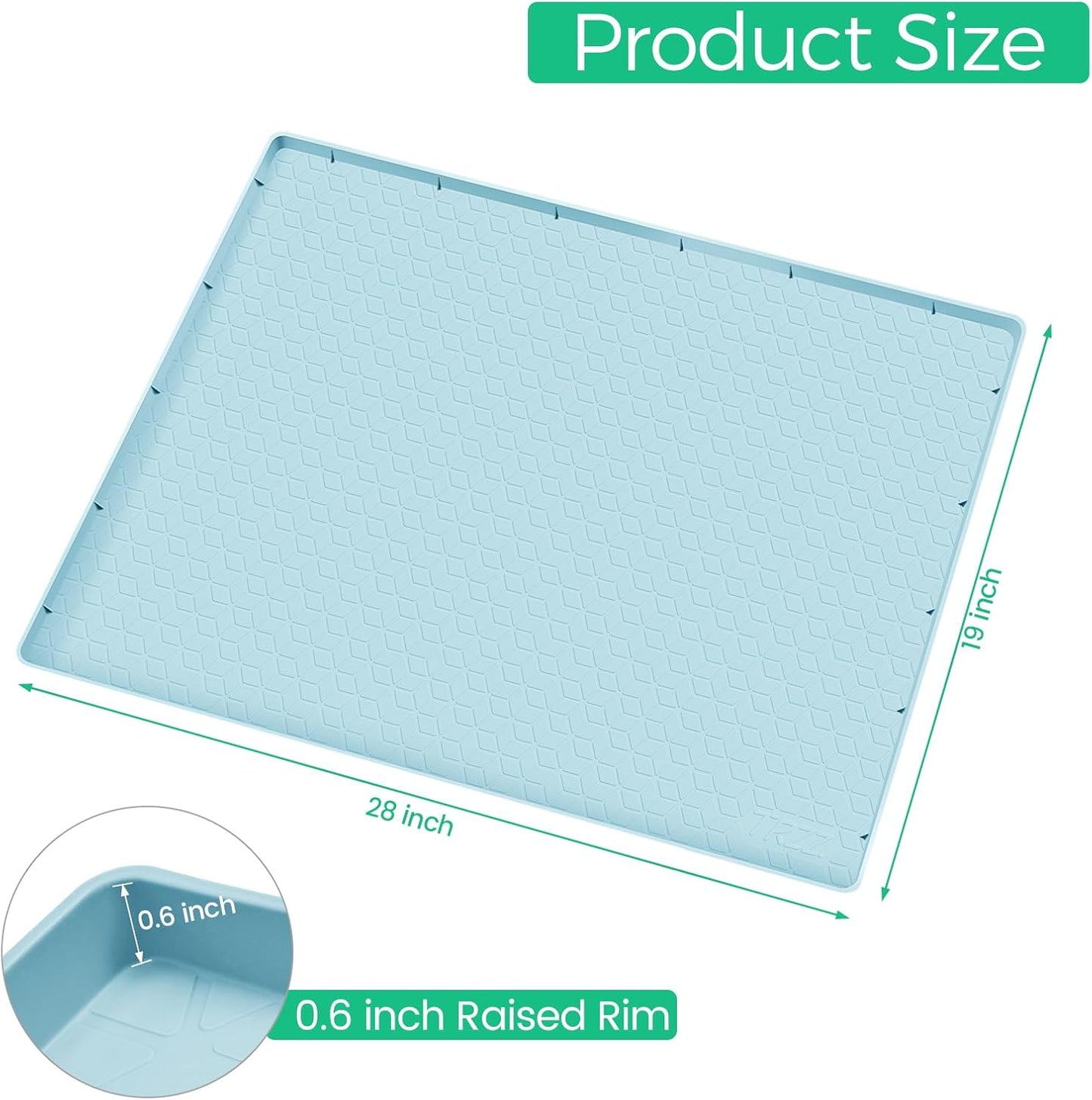 TRZZ Silicone Waterproof Under Sink Mat 28" x 19", Drip Tray and Cabinet Liner for Kitchen and Bathroom, Prevents Water Damage and Organizes Cabinets (Light Blue)