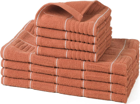 Glynniss Kitchen Towels and Dishcloths Set, Four Kitchen Dish Towels 16x26 Inches, Four Absorbent Dish Cloths for Washing Dishes 12x12 Inches, Cleaning and Drying for Everyday Use Pack of 8 (Rust)