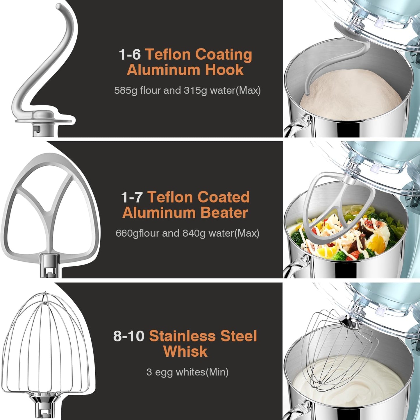 Mini Angel Stand Mixer,10-Speed Kitchen Electric Mixer,Tilt-Head Food Mixer with Dough Hook, Wire Whisk, Flat Beater, Stainless Steel Bowl (Blue2, 5QT)