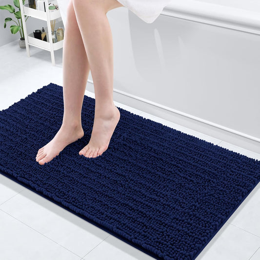 Arotive Luxury Chenille Bathroom Rug Mat, Extra Soft Thick Absorbent Shaggy Bath Rugs, Non-Slip Machine Wash Dry, Plush Bath Mats for Bathroom, Shower and Tub, 47x20, Navy