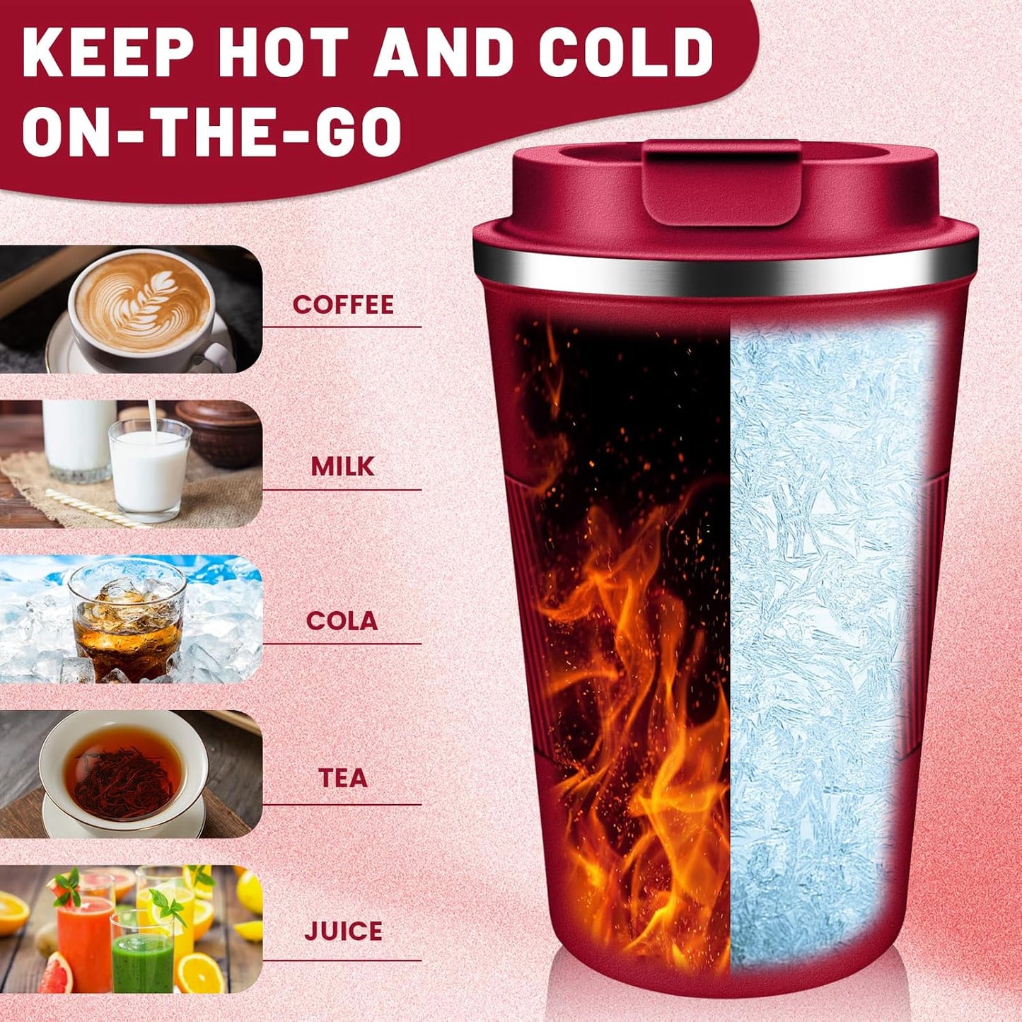 Insulated Coffee Tumblers with Flip Lid 12oz / 17oz, Stainless Steel Travel Coffee Mug Leak Proof, Vacuum Insulated Reusable Cup, Keeps Cold and Hot for Tea