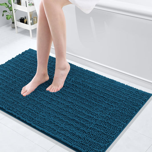 Arotive Luxury Chenille Bathroom Rug Mat, Extra Soft Thick Absorbent Shaggy Bath Rugs, Non-Slip Machine Wash Dry, Plush Bath Mats for Bathroom, Shower and Tub, 40x24, Peacock Blue