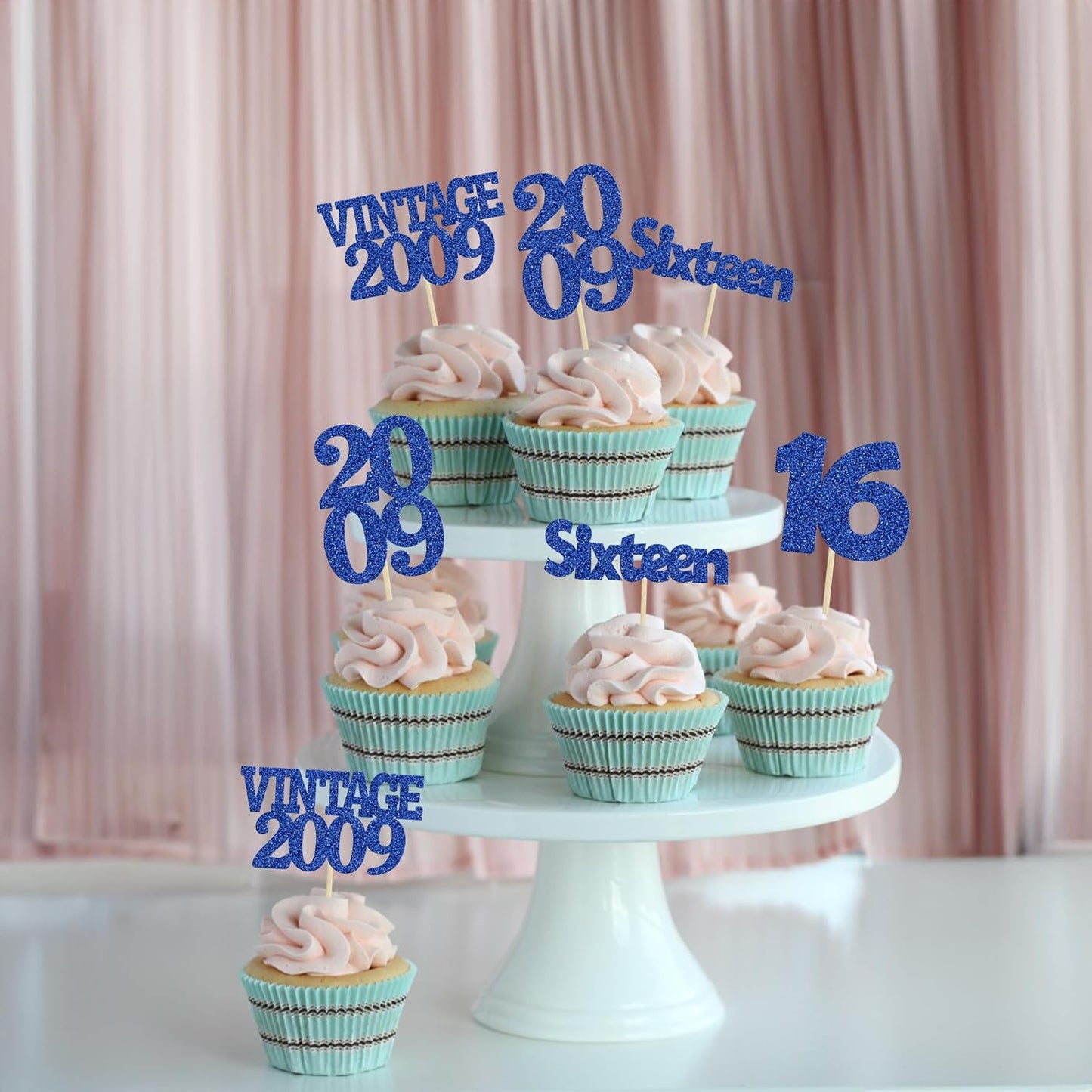 Gyufise 24pc 16th Birthday Cupcake Toppers - Deep Blue